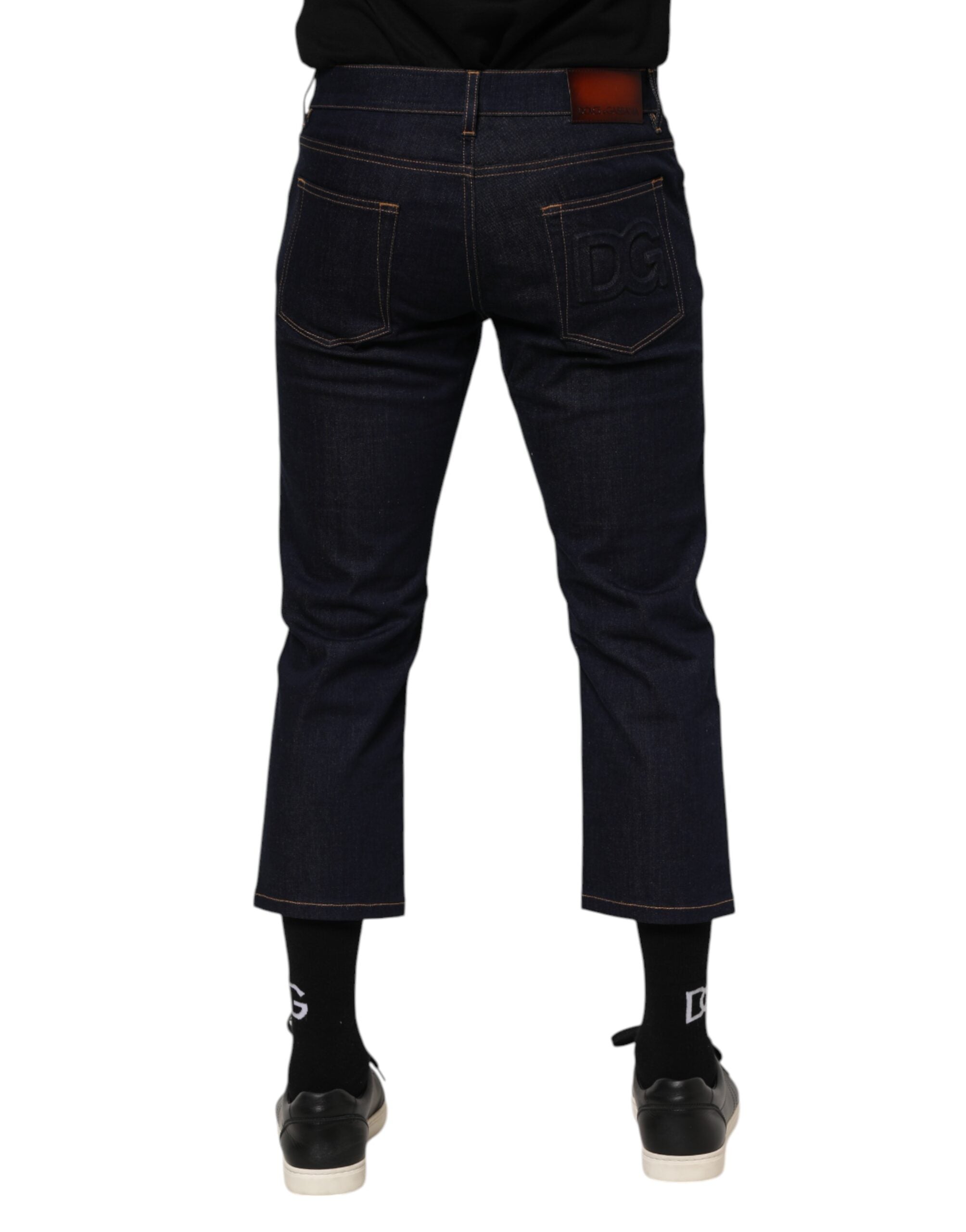 Dolce & Gabbana Dark Blue Cotton Logo Slim Fit Men Denim Jeans