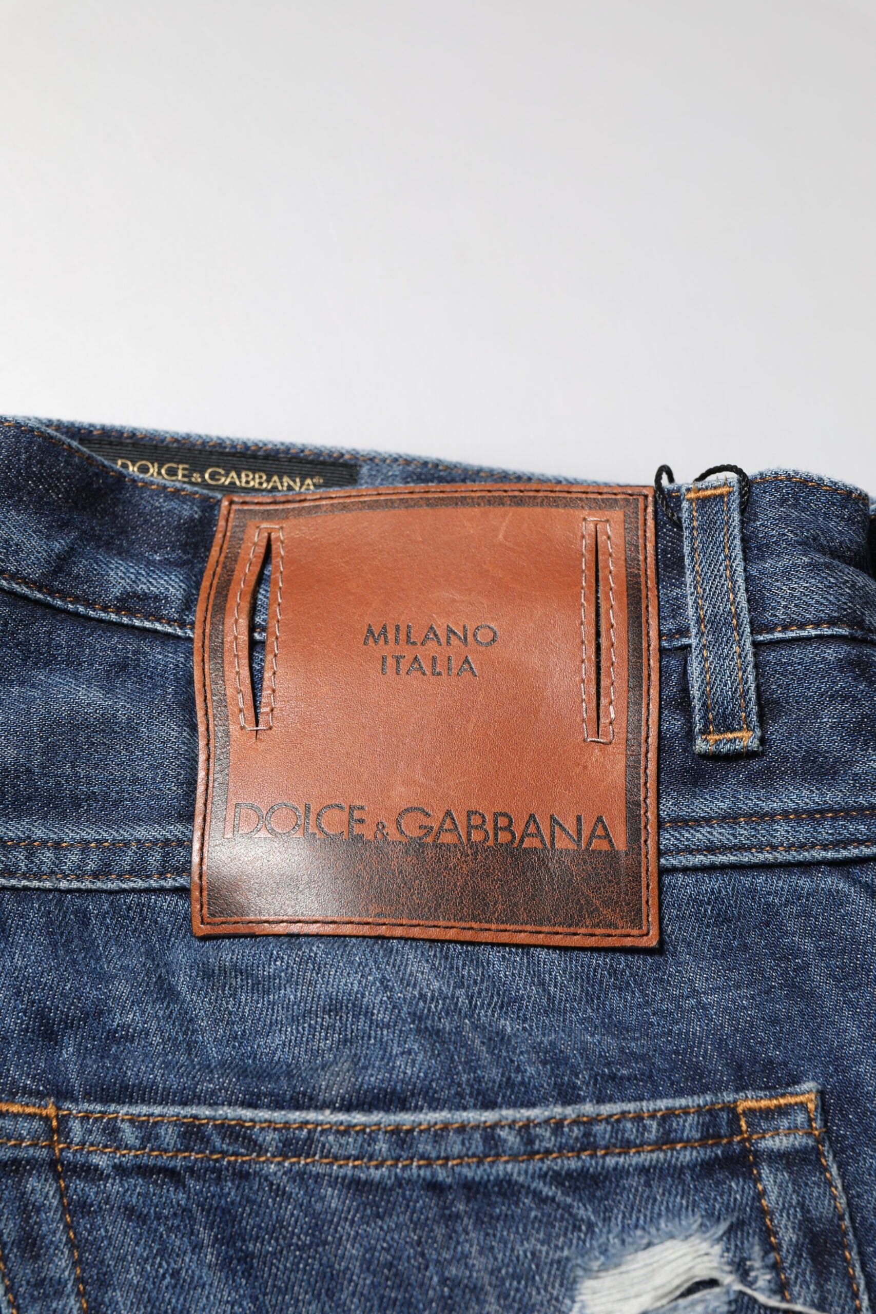 Dolce & Gabbana Blue Cotton Tattered Tapered Men Denim Jeans
