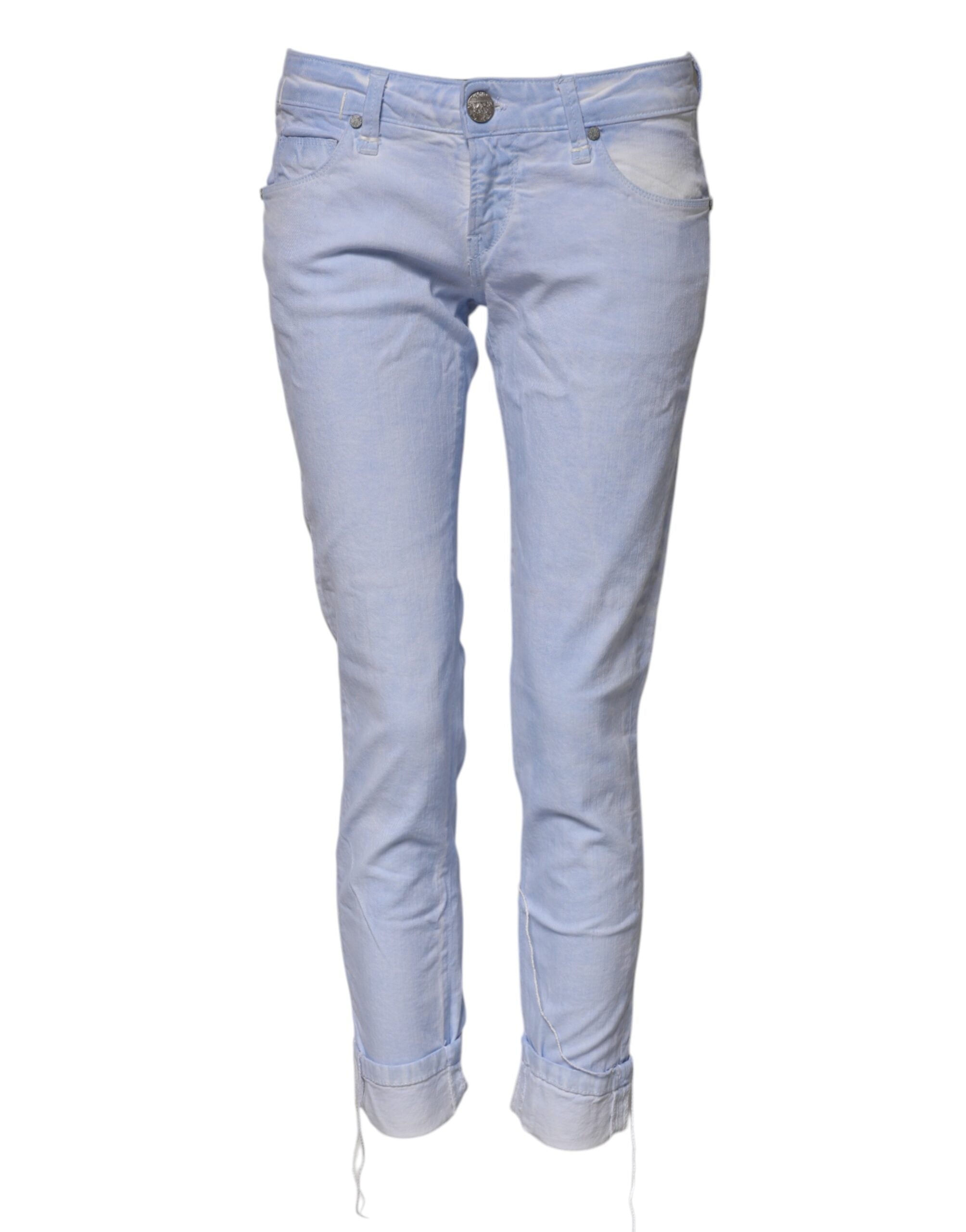 Acht Light Blue Cotton Slim Fit Denim Low Waist Denim Jeans