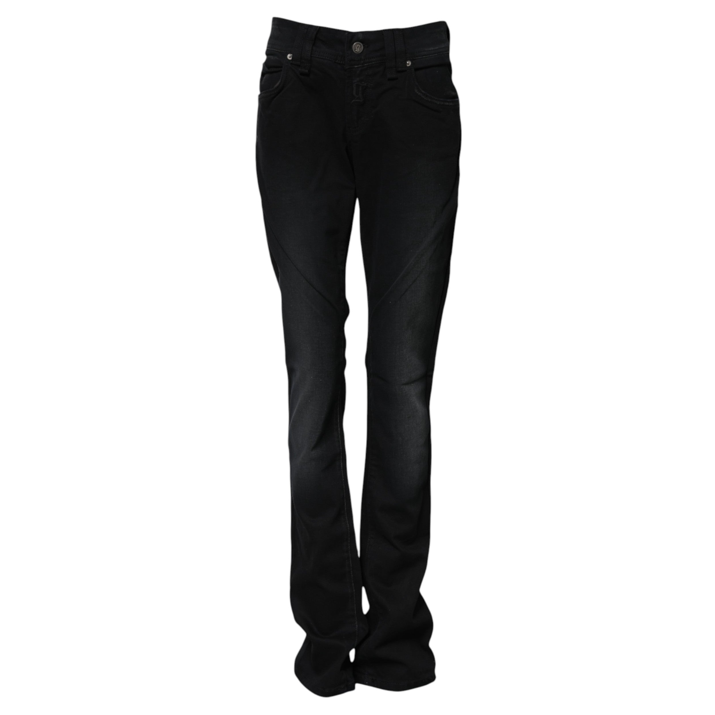 John Galliano Black Cotton Mid Waist Tapered Denim Jeans