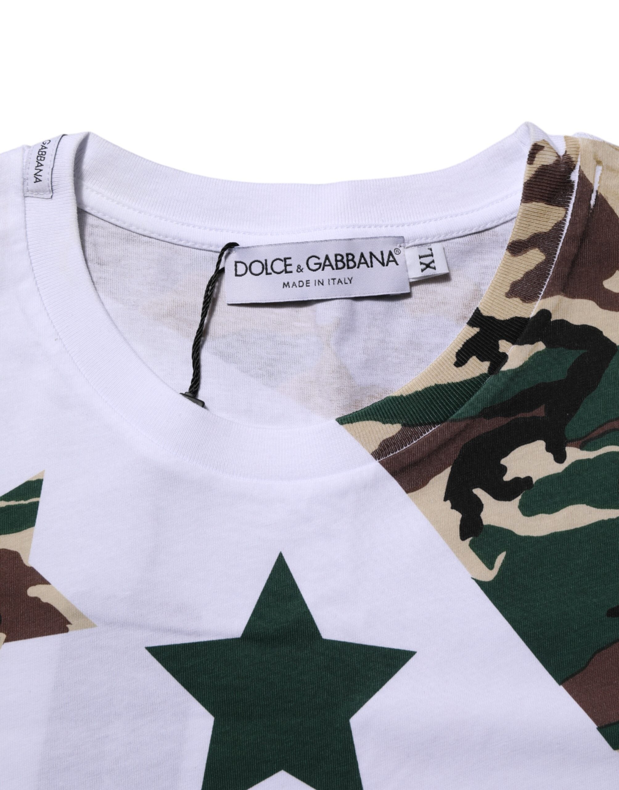 Dolce & Gabbana White Camouflage Cotton Men Crew Neck T-shirt