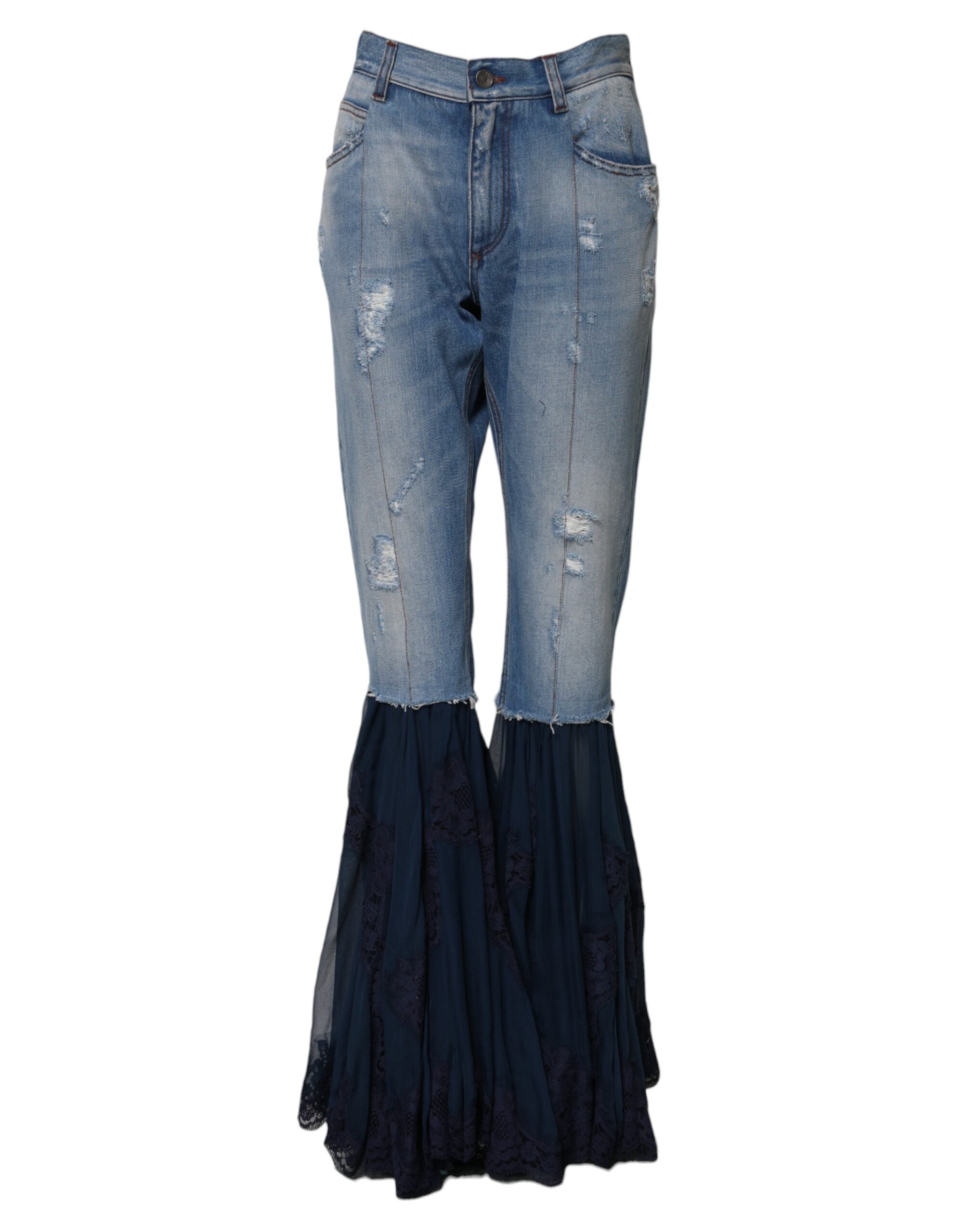 Dolce & Gabbana Blue Cotton High Waist Flared Denim Jeans