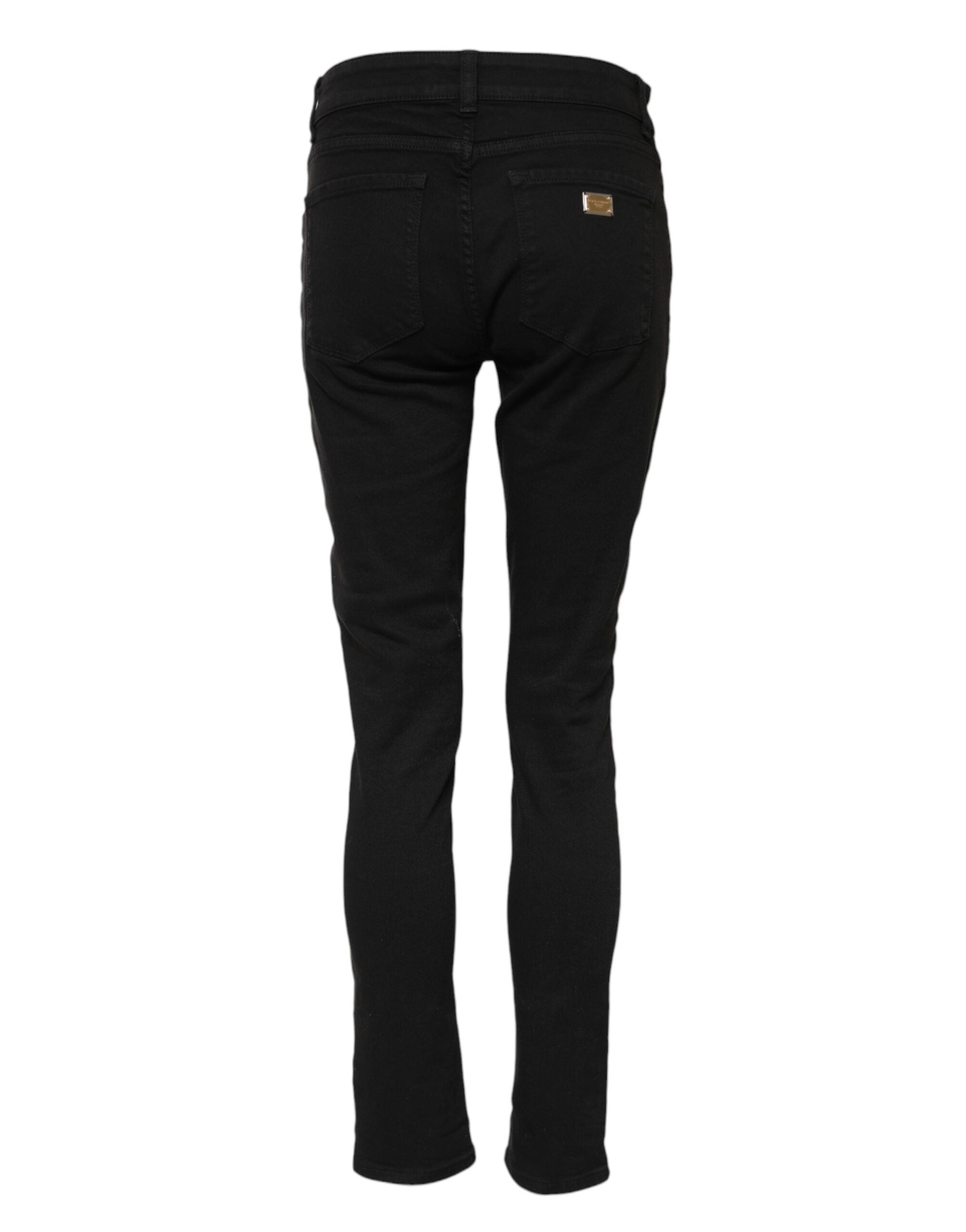 Dolce & Gabbana Black Cotton Logo Skinny Mid Waist Denim Jeans