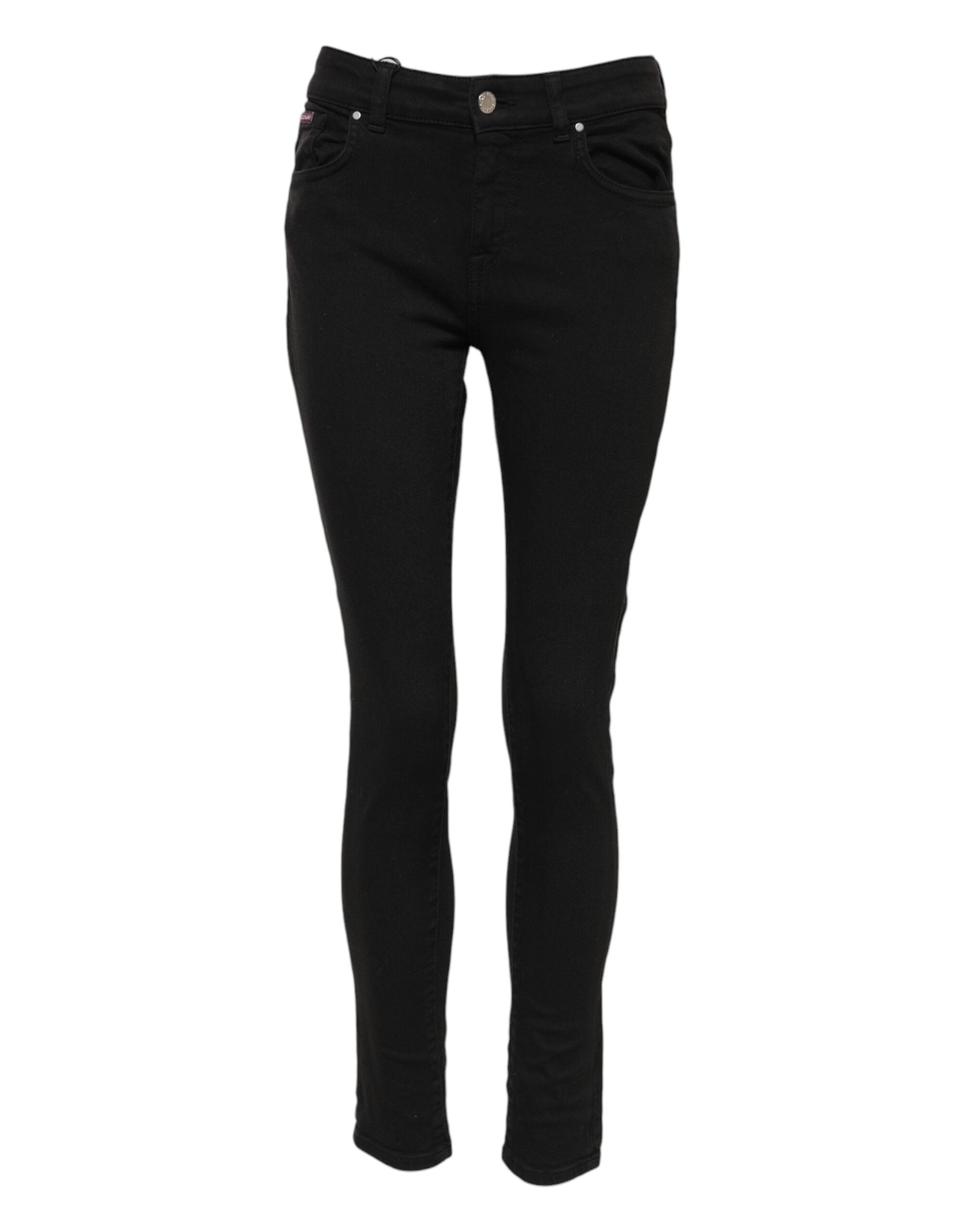 Dolce & Gabbana Black Cotton Logo Skinny Mid Waist Denim Jeans
