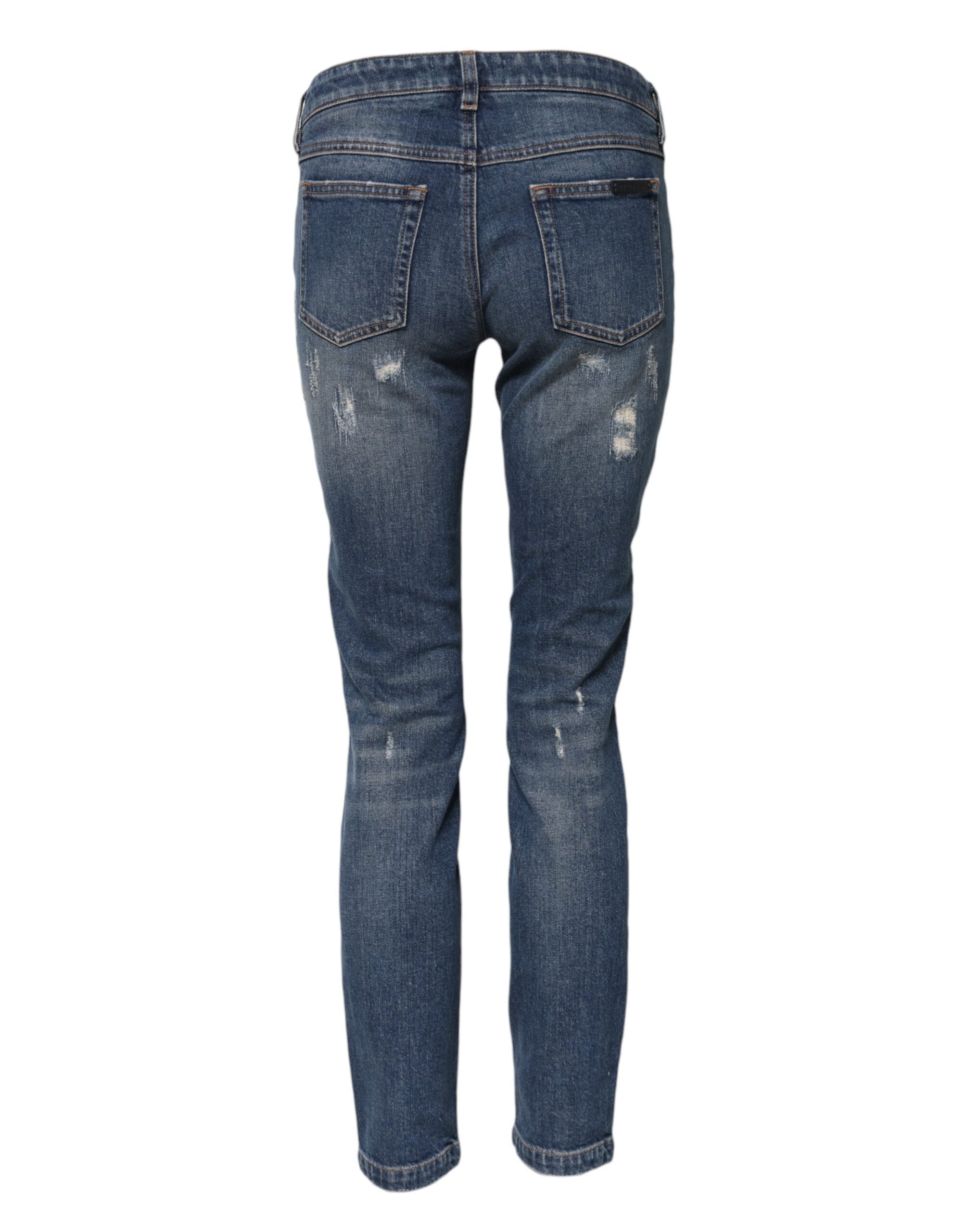 Dolce & Gabbana Blue Play Card Embroidery Skinny Denim Jeans