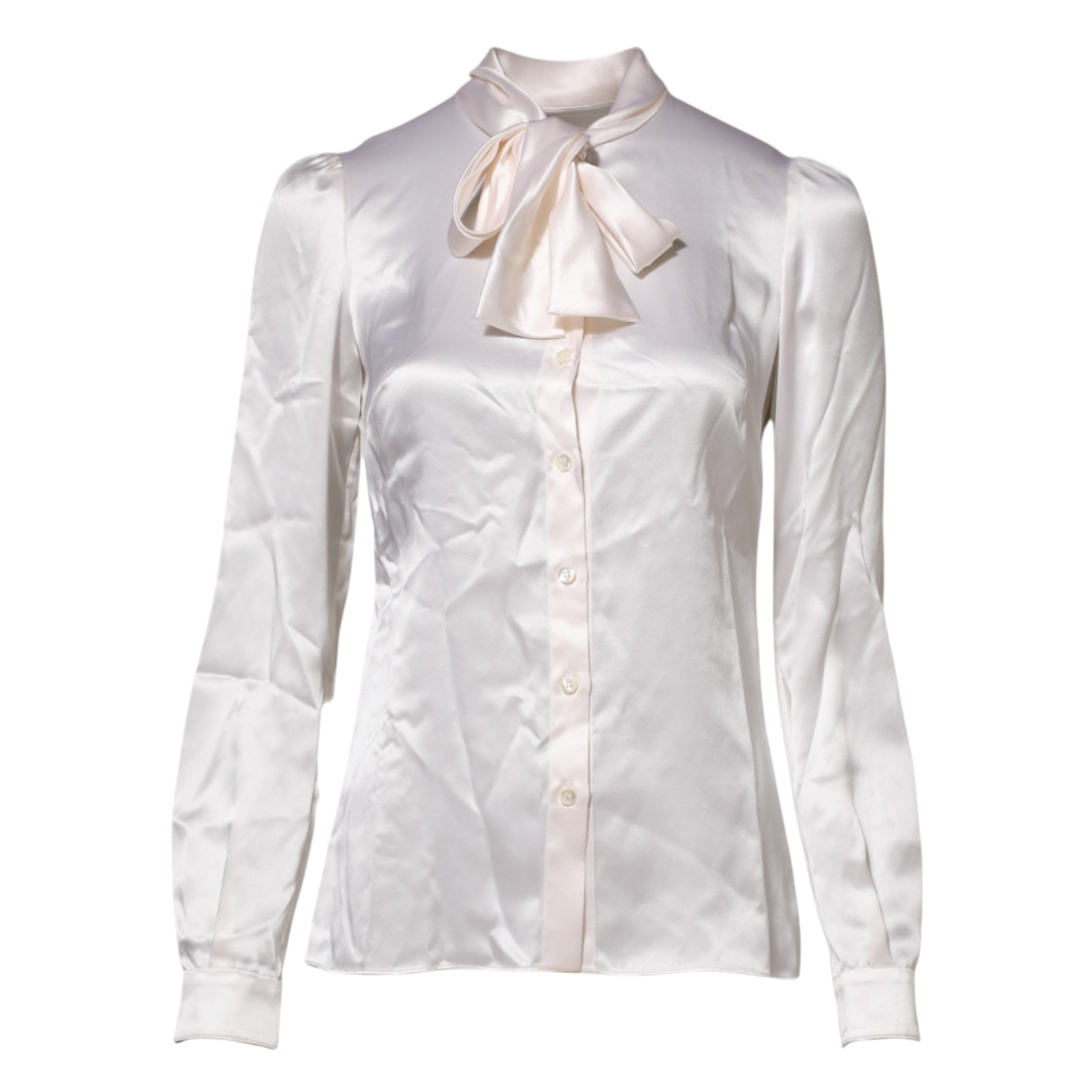 Dolce & Gabbana White Ascot Collar Long Sleeve Blouse Top