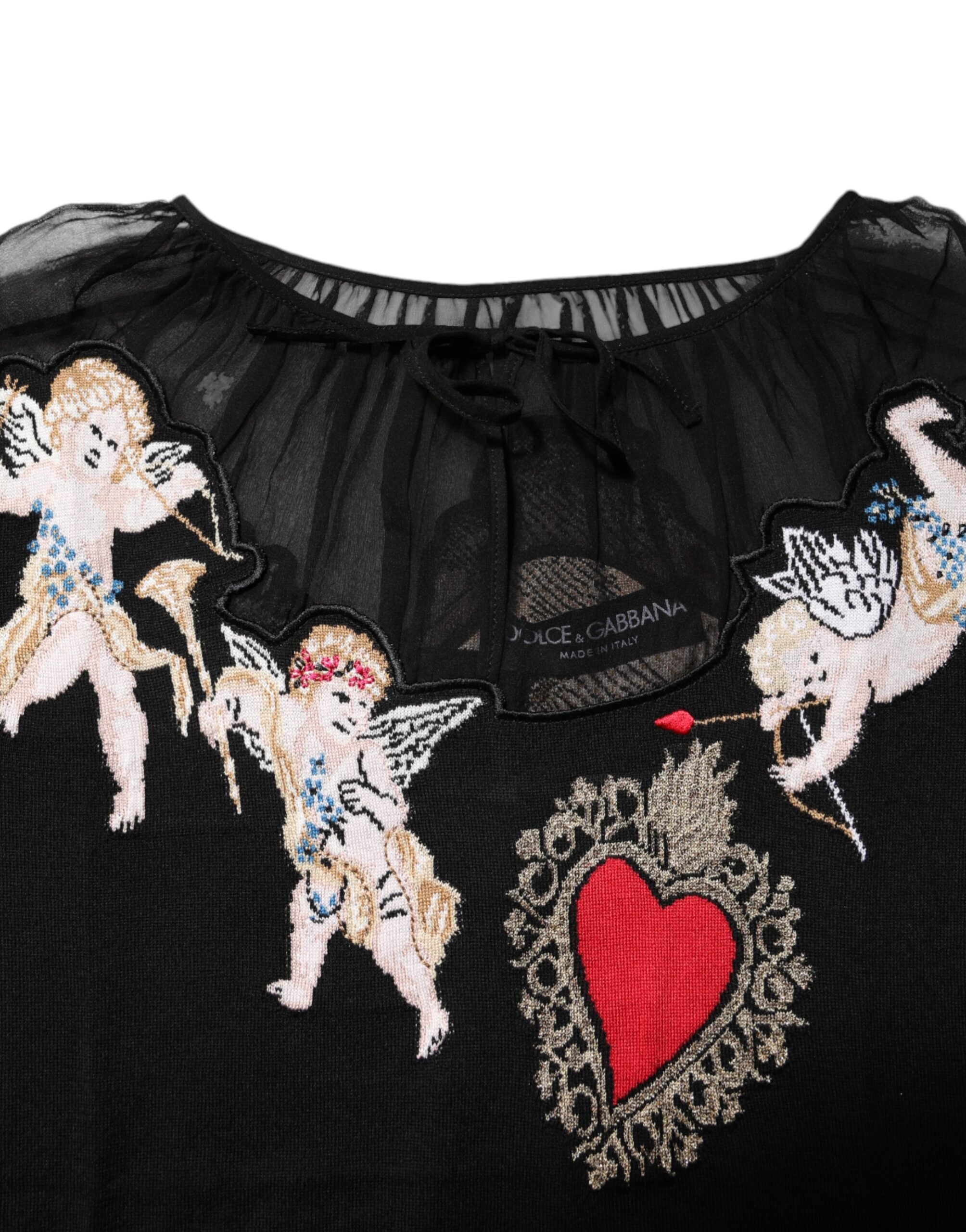 Dolce & Gabbana Black Sacred Heart Embroidered Crewneck Top
