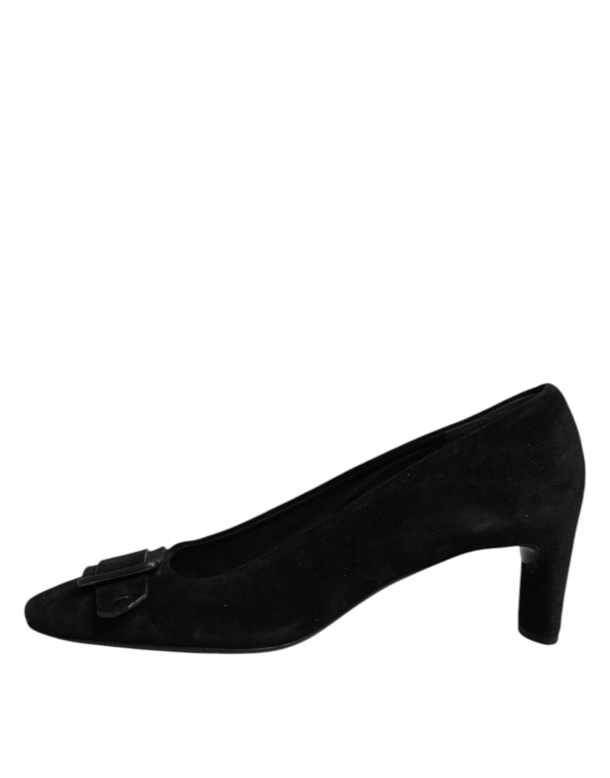 DEL CARLO Black Suede Leather Slip On High Heels Pump Shoes