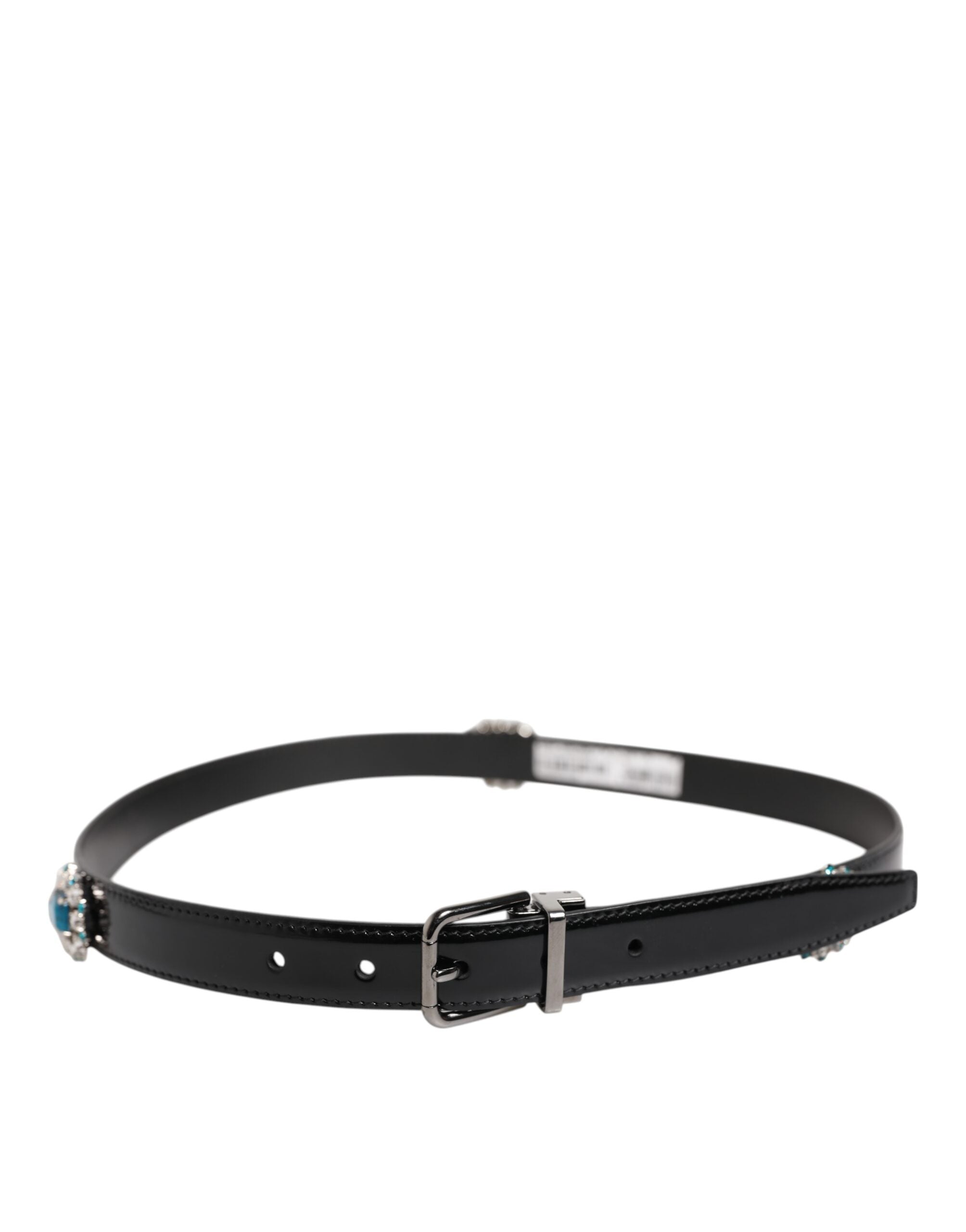 Dolce & Gabbana Black Embellished Metal Logo Buckle Belt