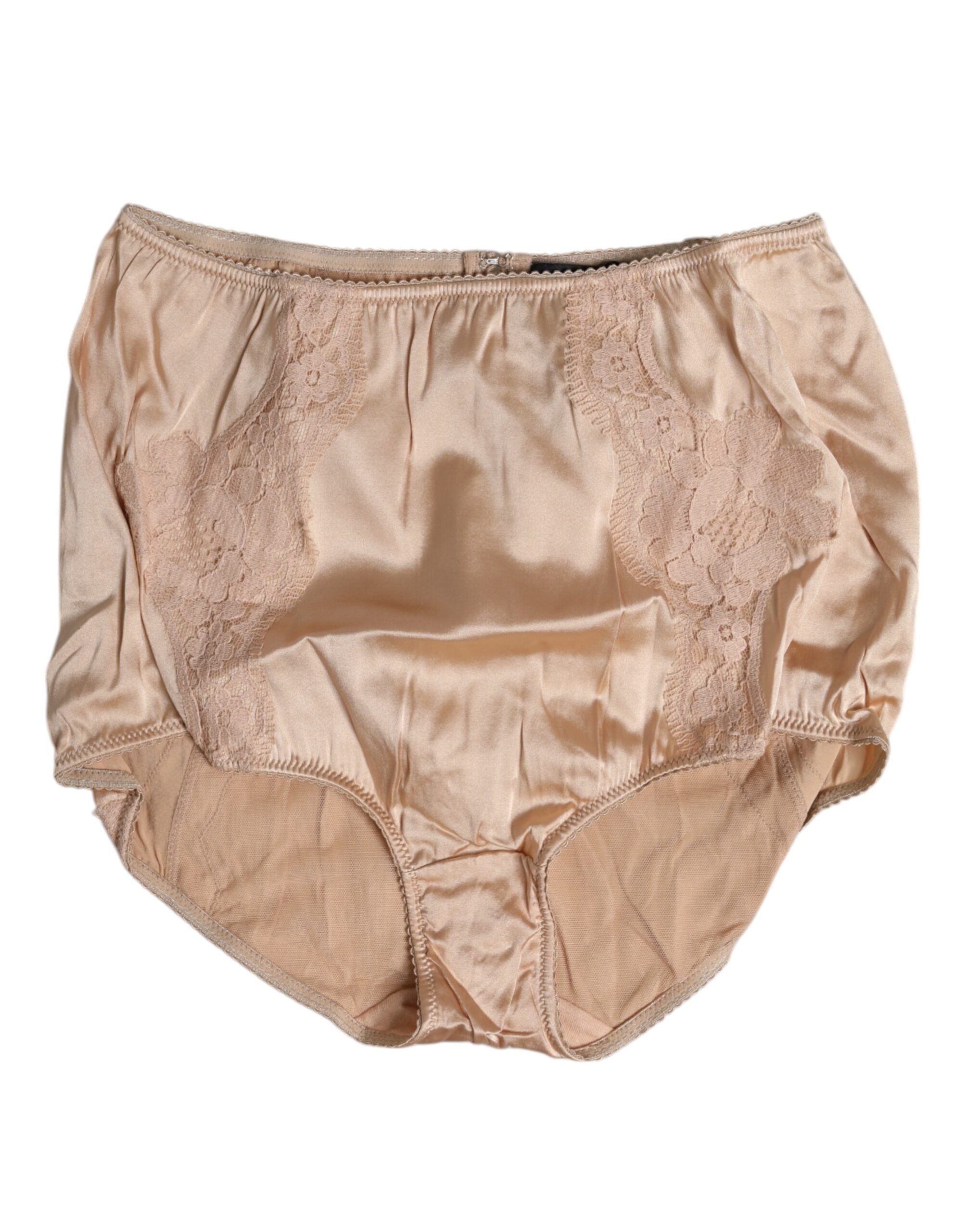 Dolce & Gabbana Beige Silk Lace High Waist Bikini Panty Underwear