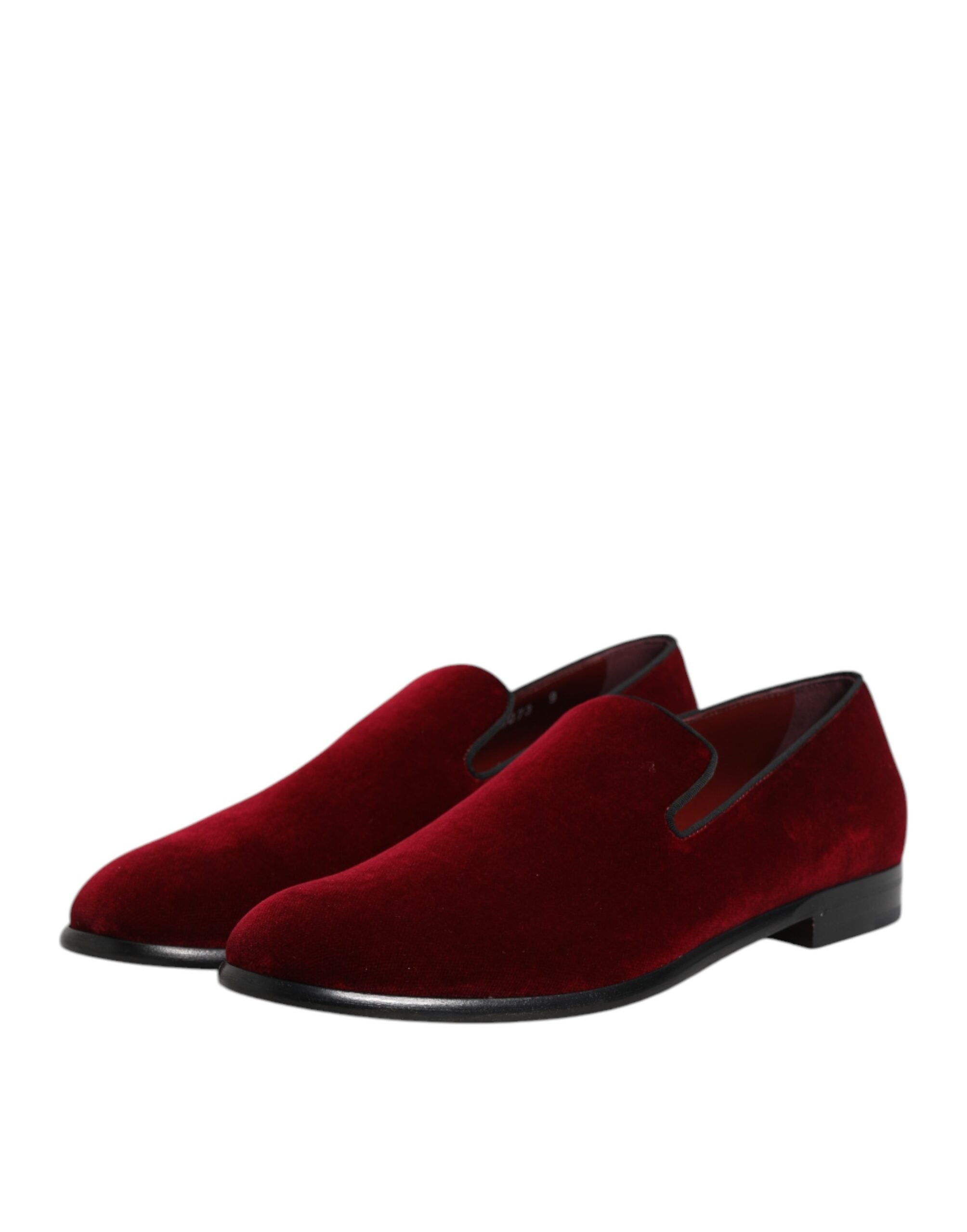 Dolce & Gabbana Red Cotton Velvet Slip On Loafers Formal Shoes