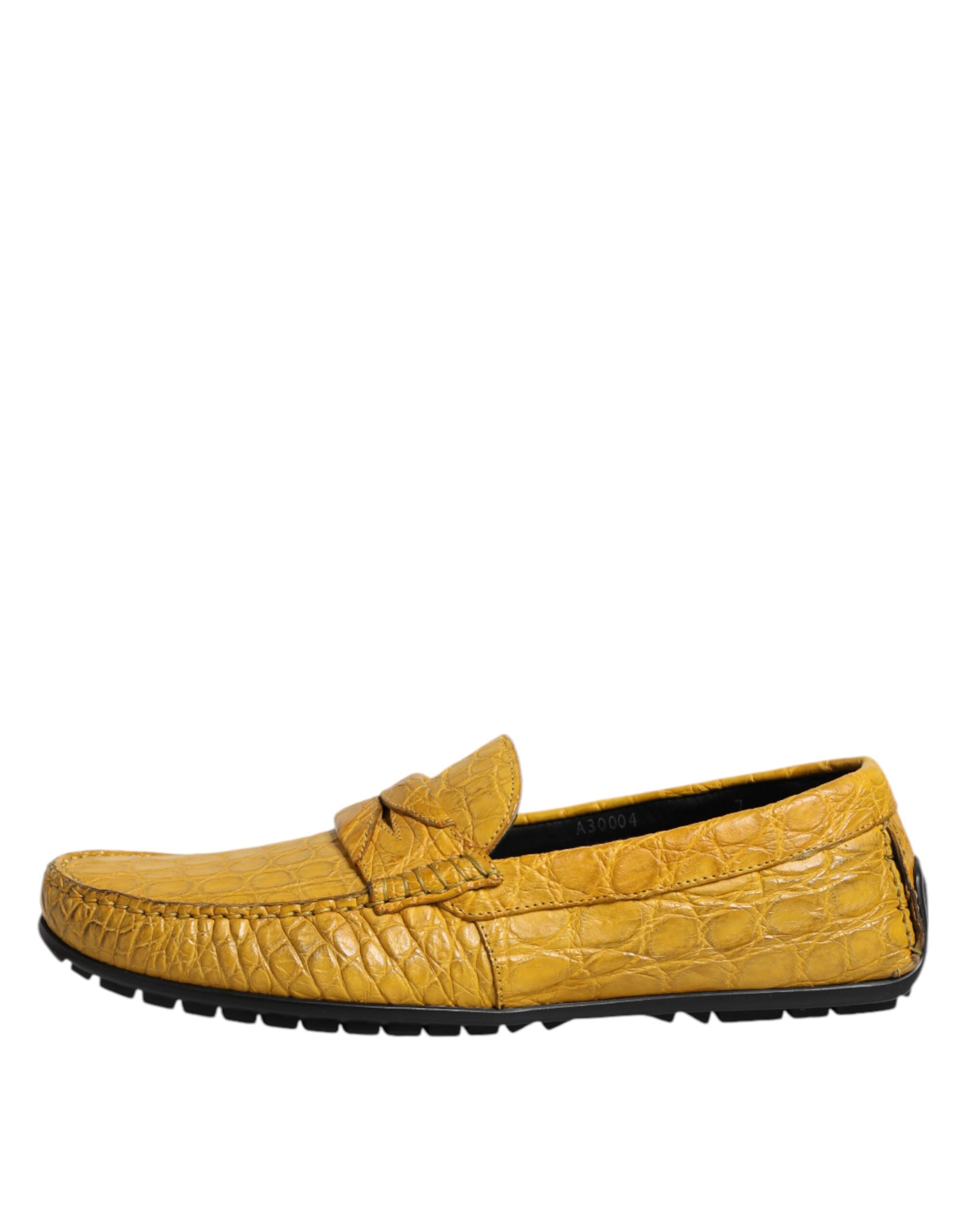 Dolce & Gabbana Yellow Exotic Leather Loafers Slip On Shoes