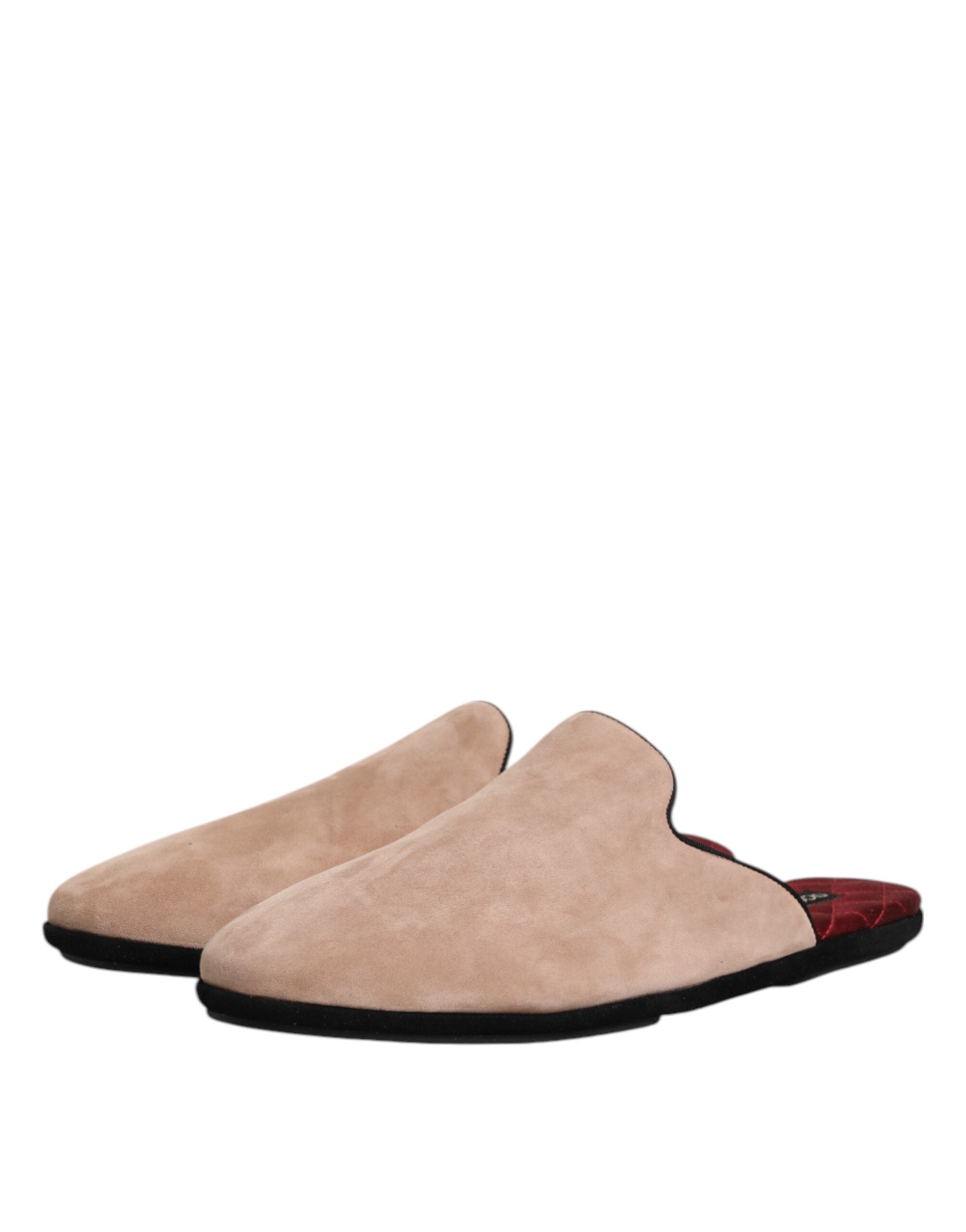Dolce & Gabbana Beige Capra Suede Slides Flat Slipper Shoes