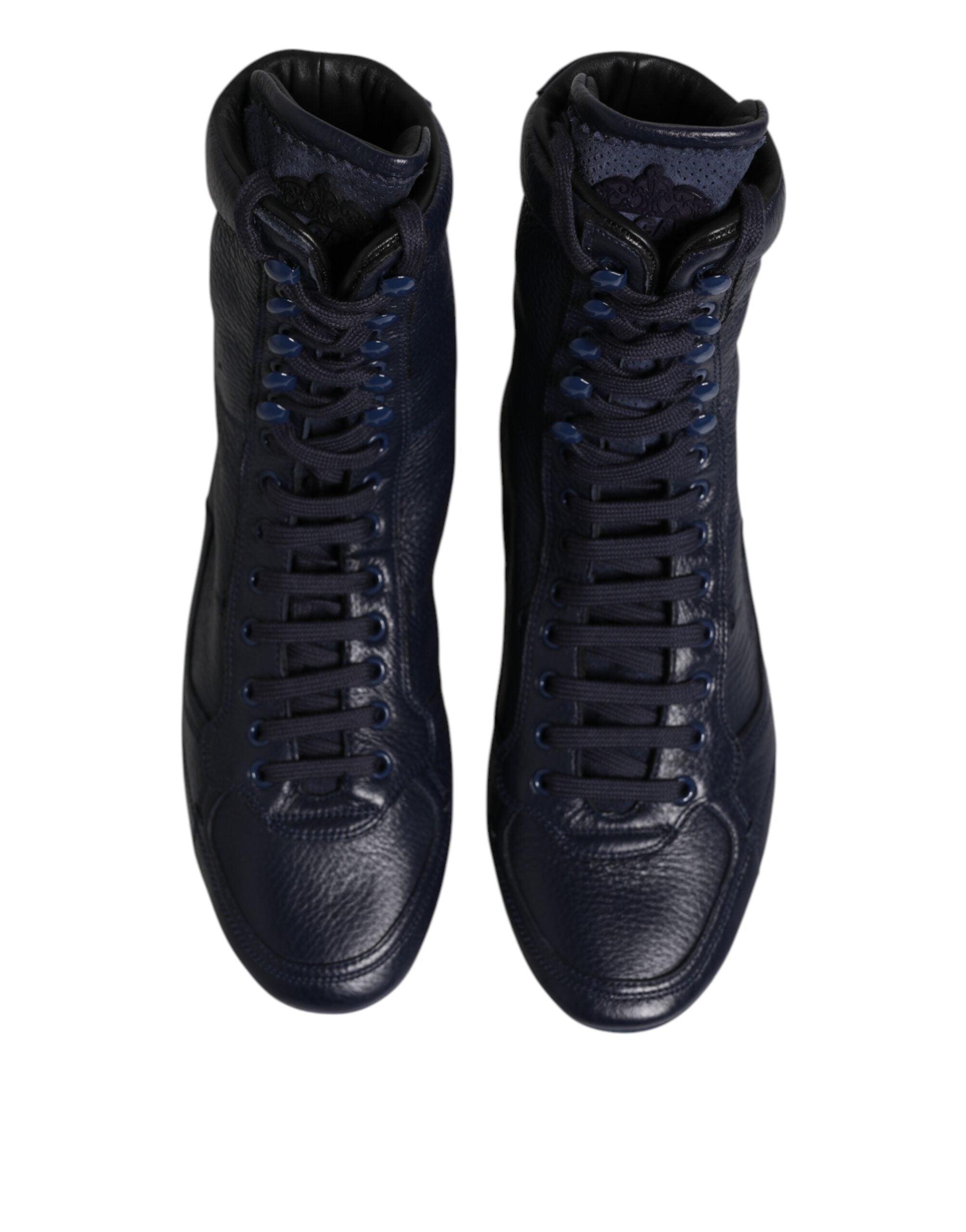 Dolce & Gabbana Dark Blue Leather KING High Top Sneakers Shoes