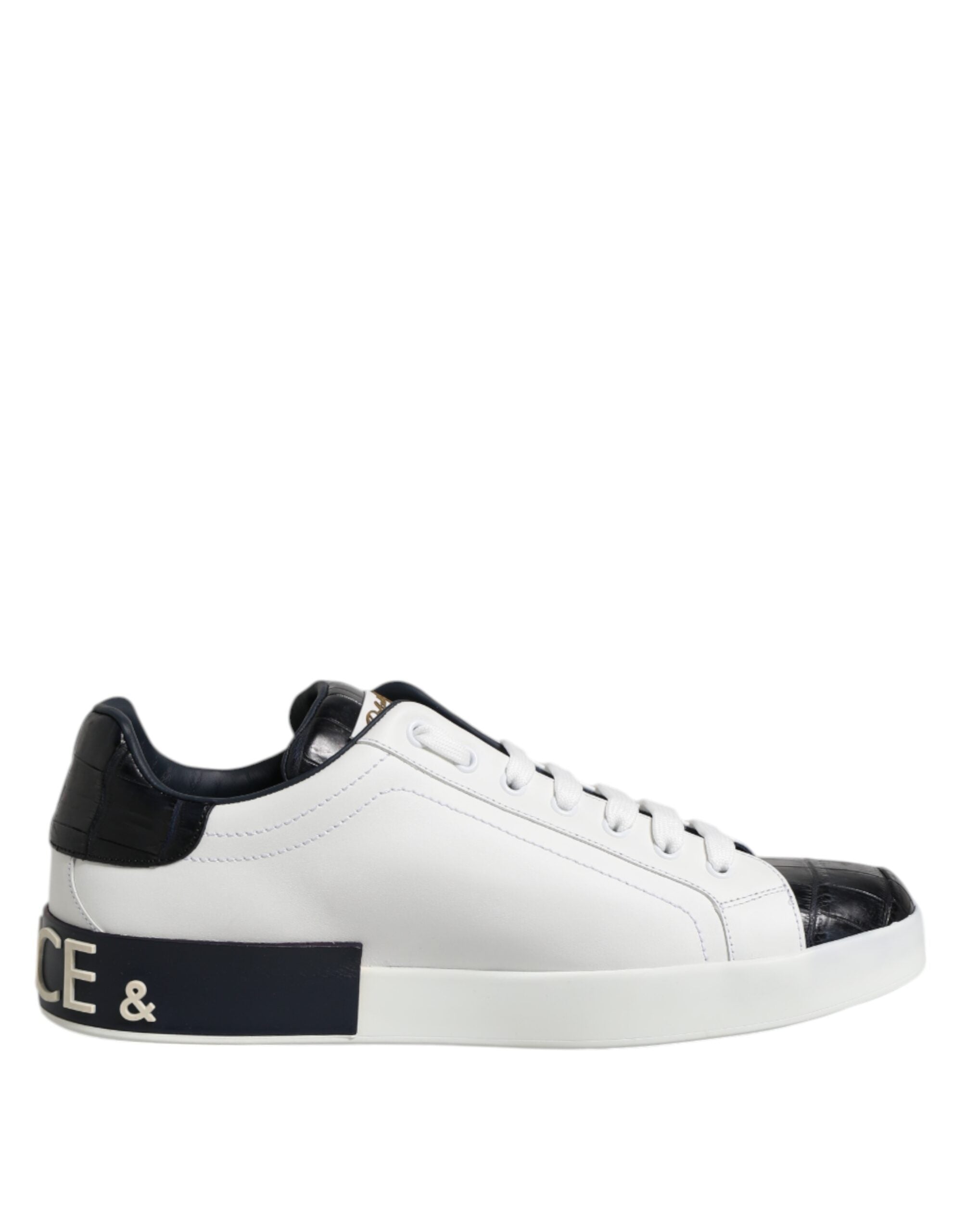 Dolce & Gabbana White Black Leather Portofino Sneaker Shoes