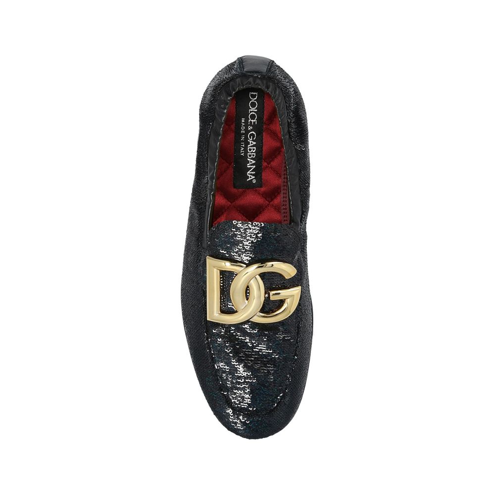 Dolce & Gabbana Black Fabric Slip-On Loafers