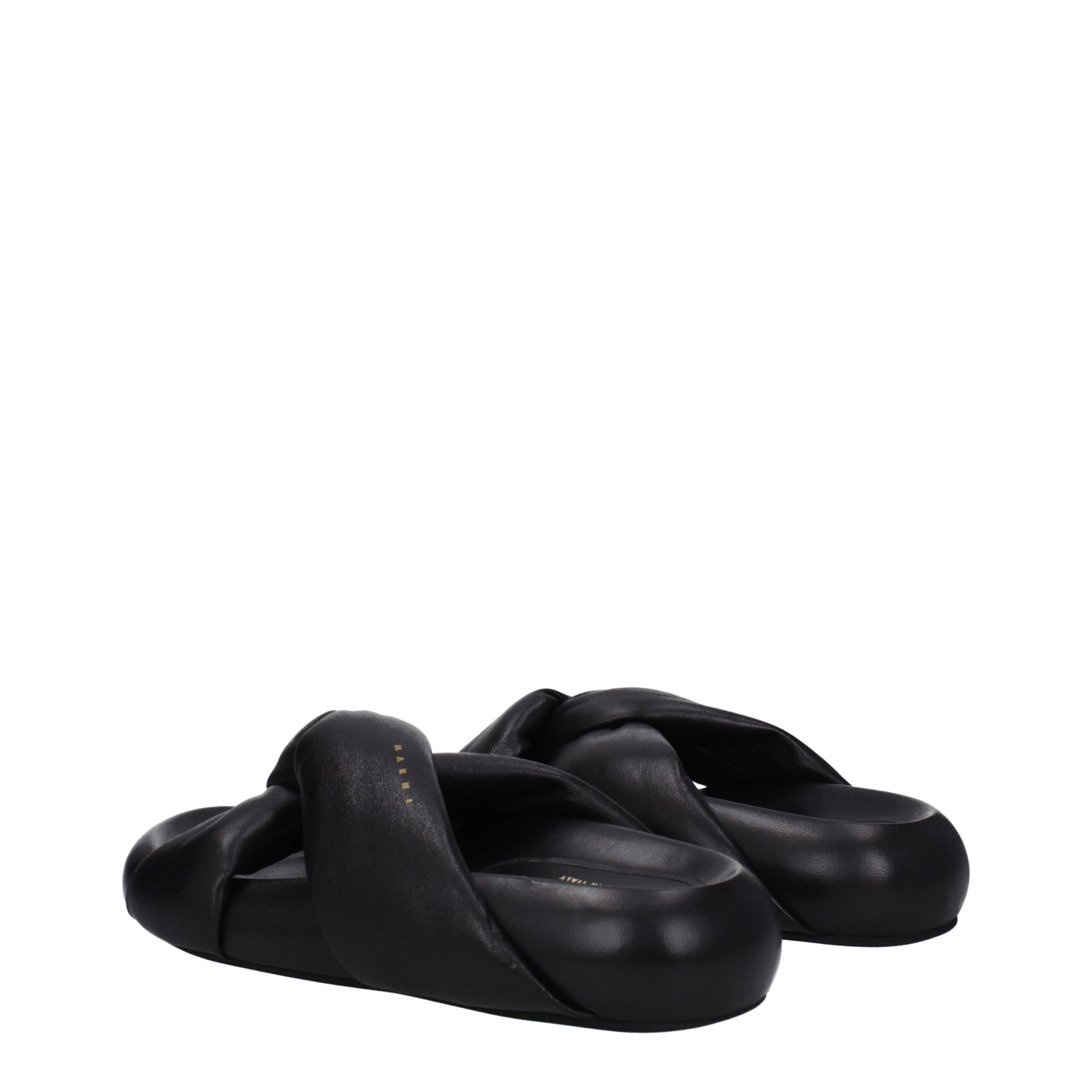 Marni Black Leather Slippers