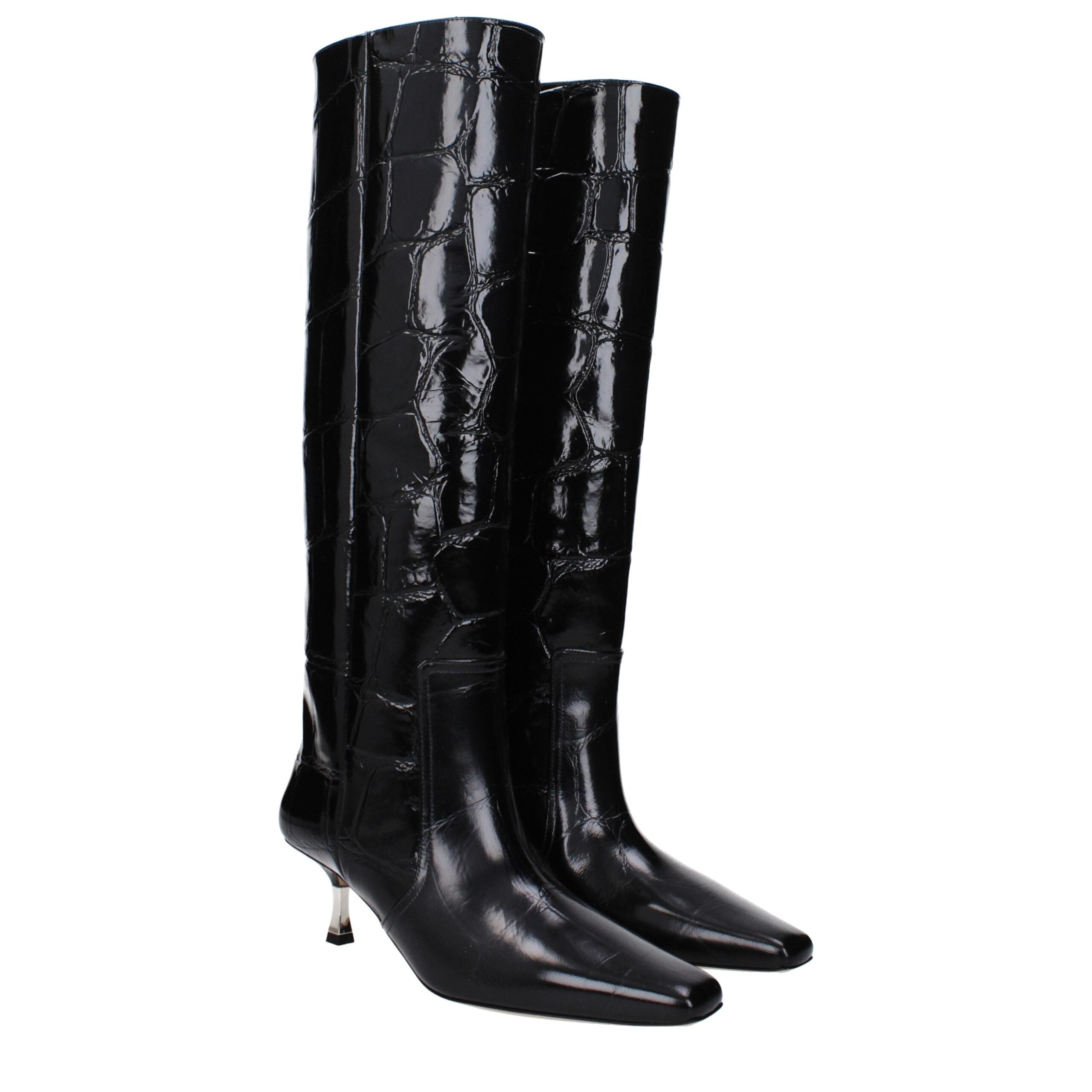 Paris Texas Black Leather High Heel Boots