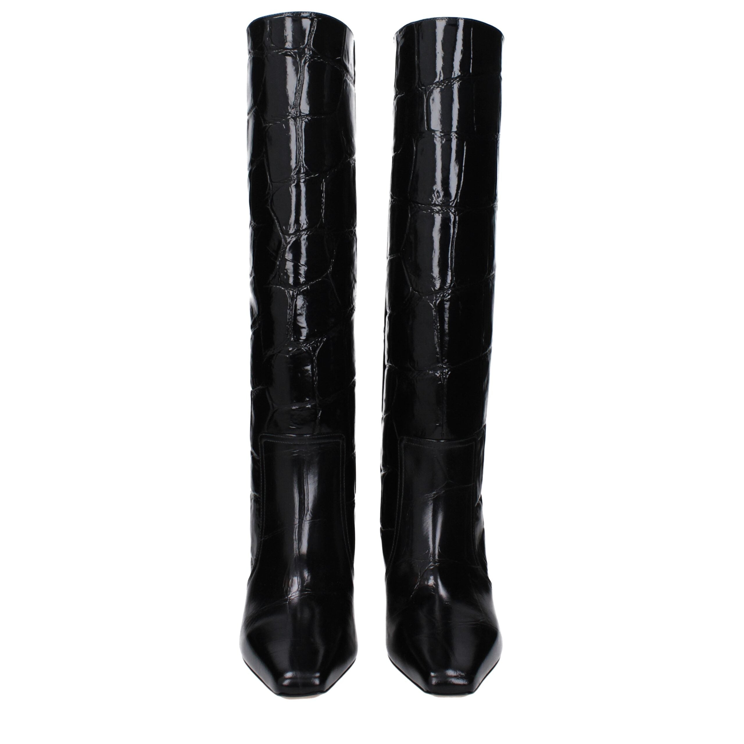 Paris Texas Black Leather High Heel Boots
