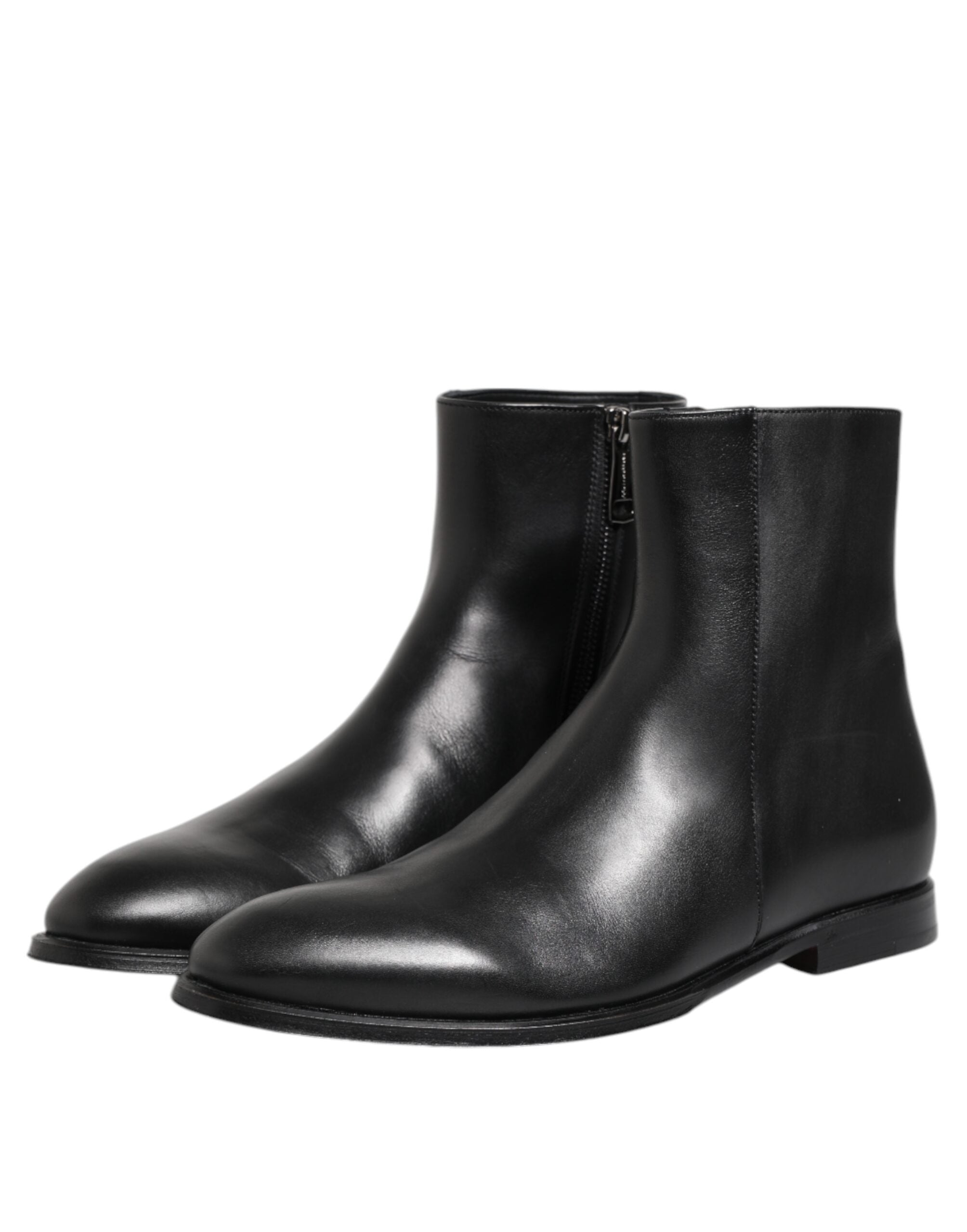Dolce & Gabbana Black Leather Mid Calf Men Boots Shoes