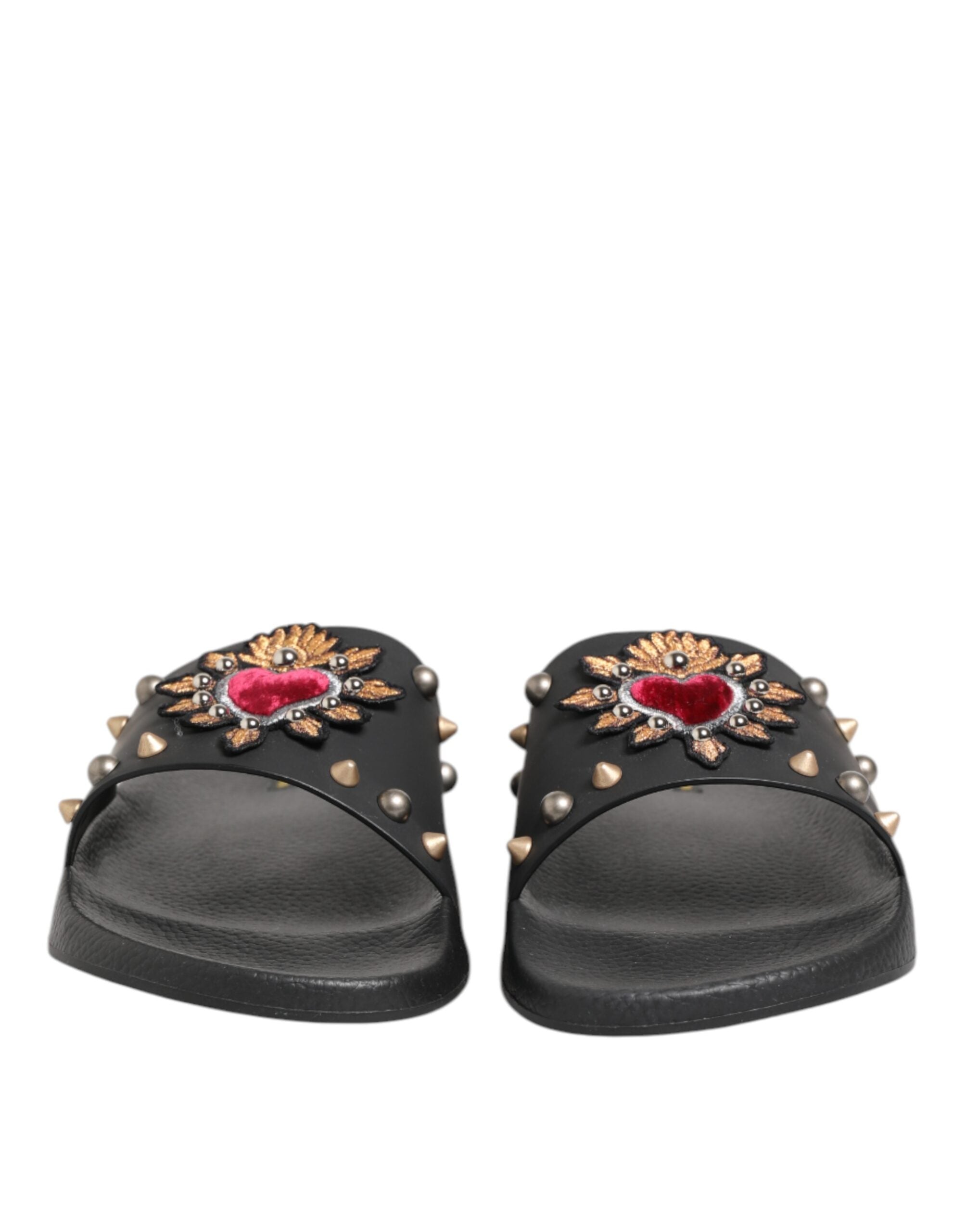 Dolce & Gabbana Black Rubber Sacred Heart Slides Men Beachwear Shoes