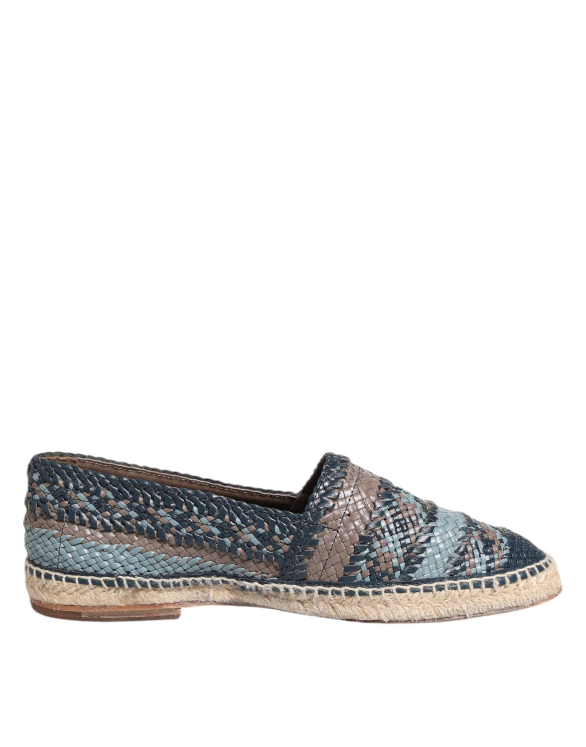 Dolce & Gabbana Blue Gray Woven Leather Buffalo Espadrille Shoes