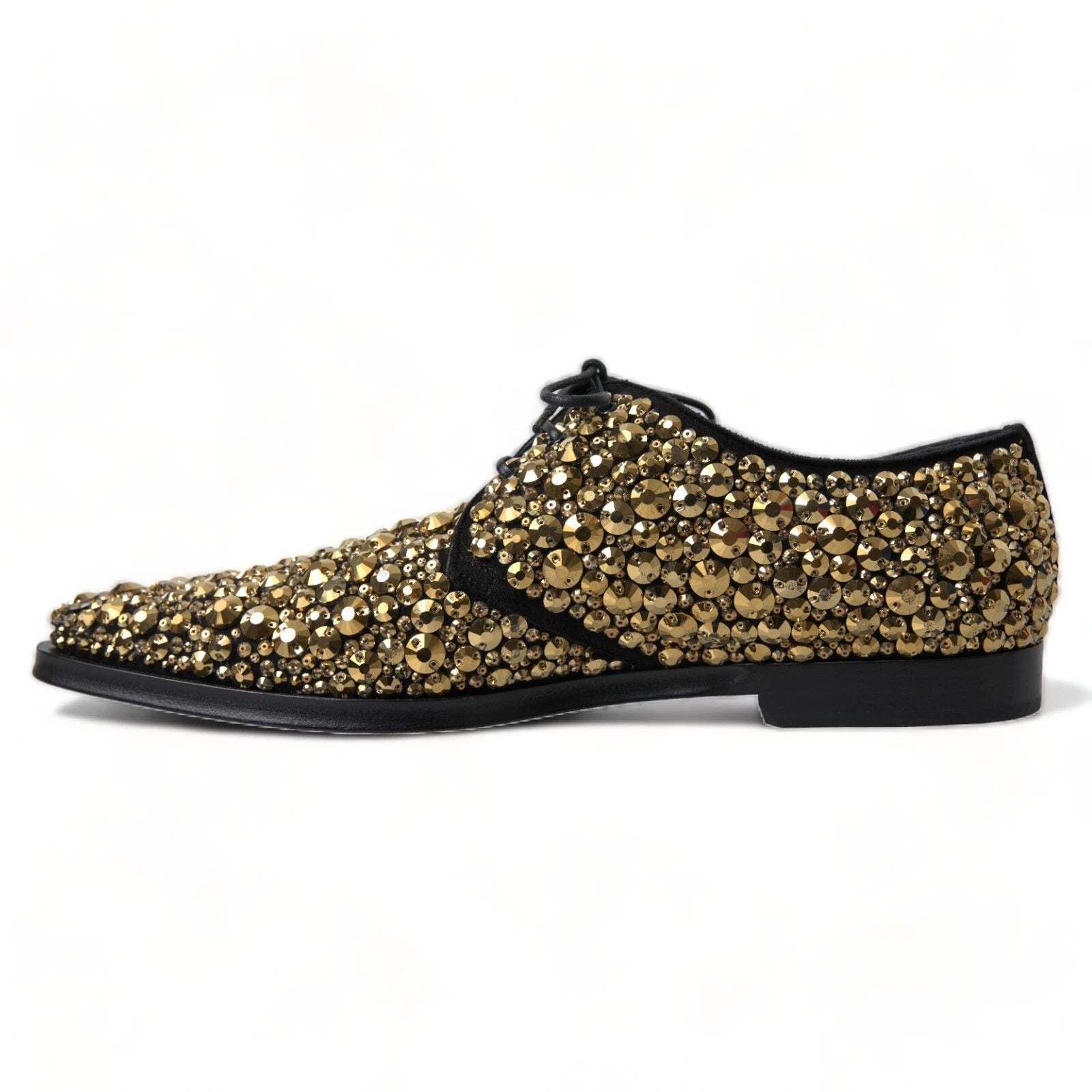 Dolce & Gabbana Black Gold Embellished Derby Shoes