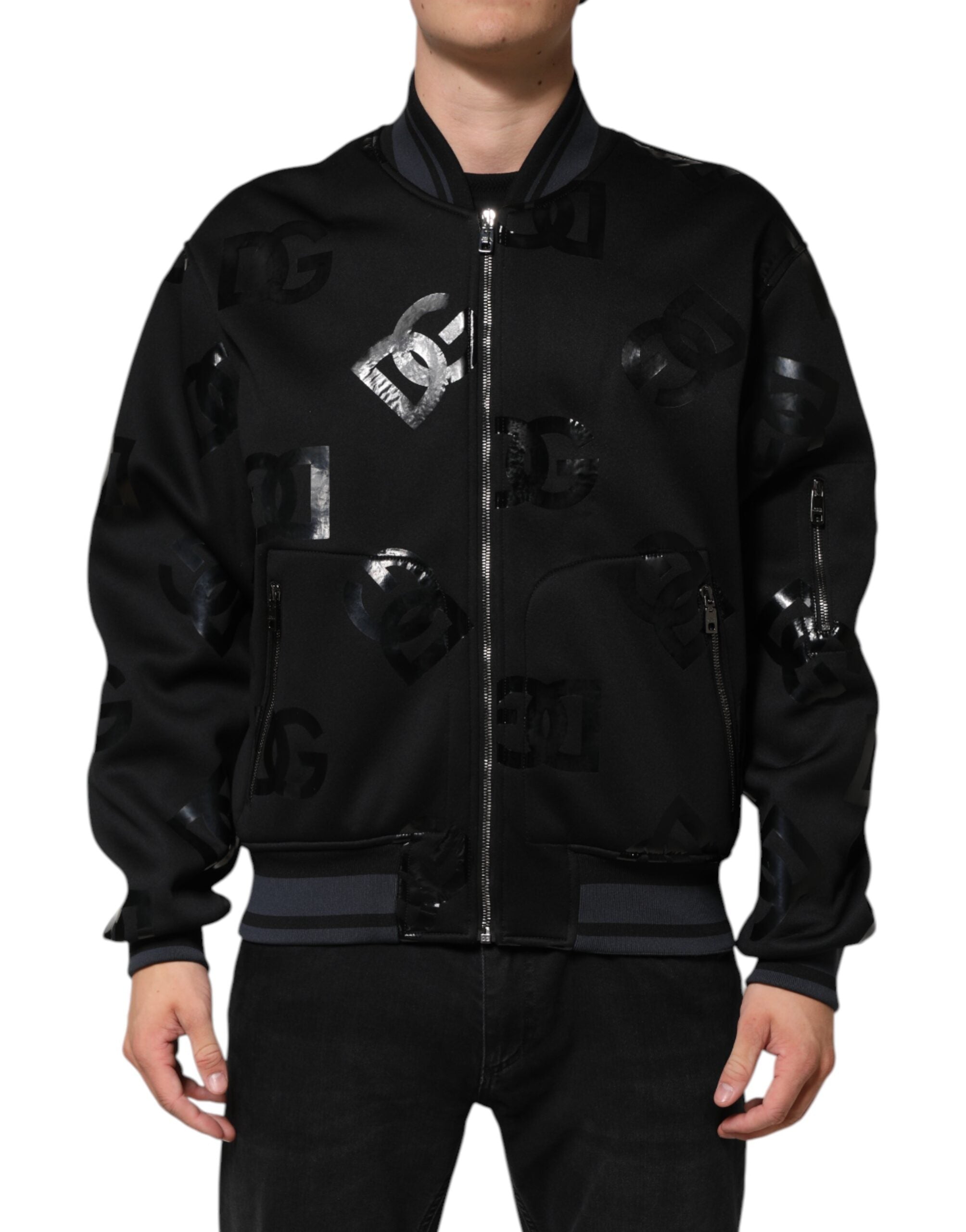 Dolce & Gabbana Black Wool Logo DG Mania Men Bomber Jacket