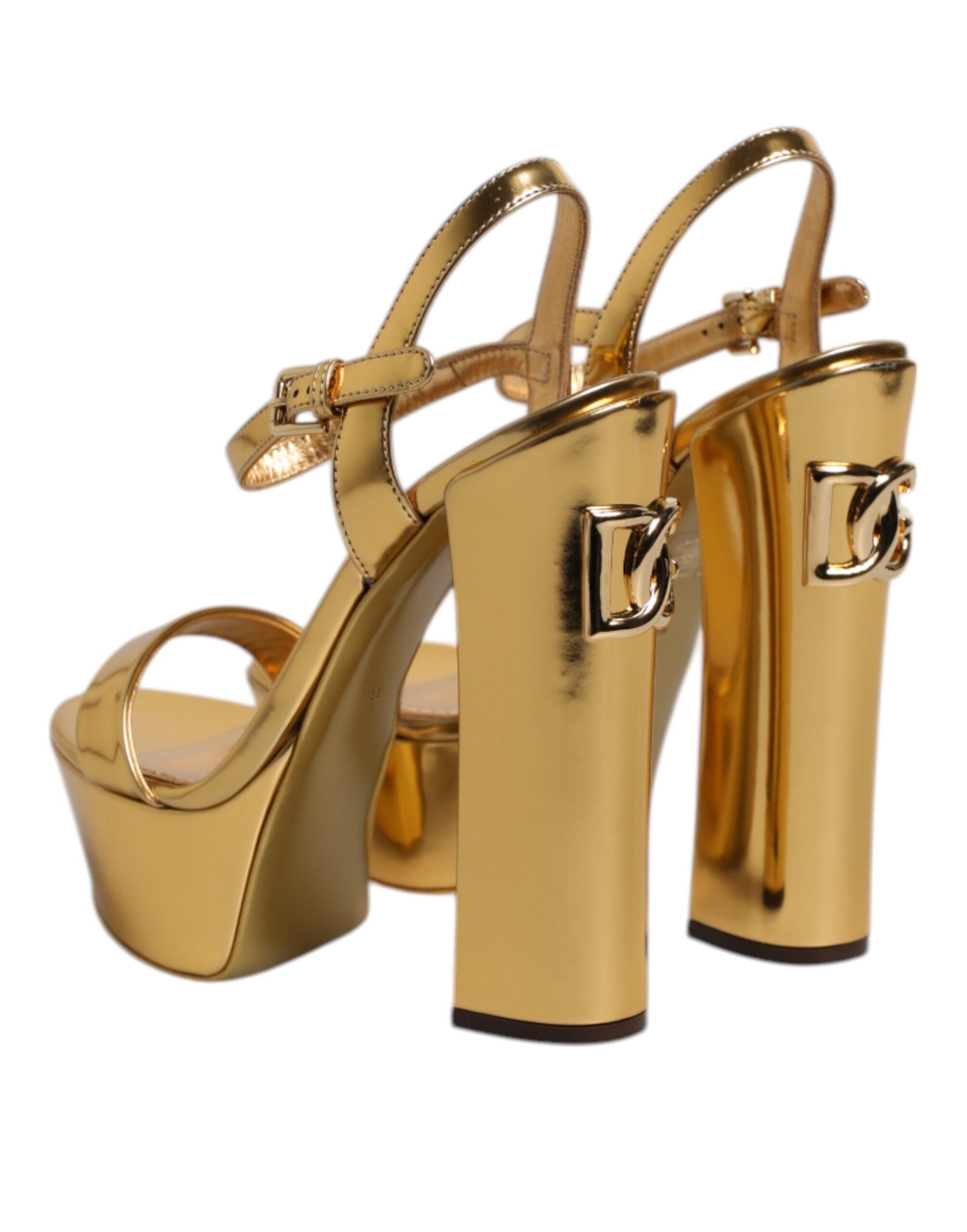 Dolce & Gabbana Gold Leather Platform Keira Sandals Shoes