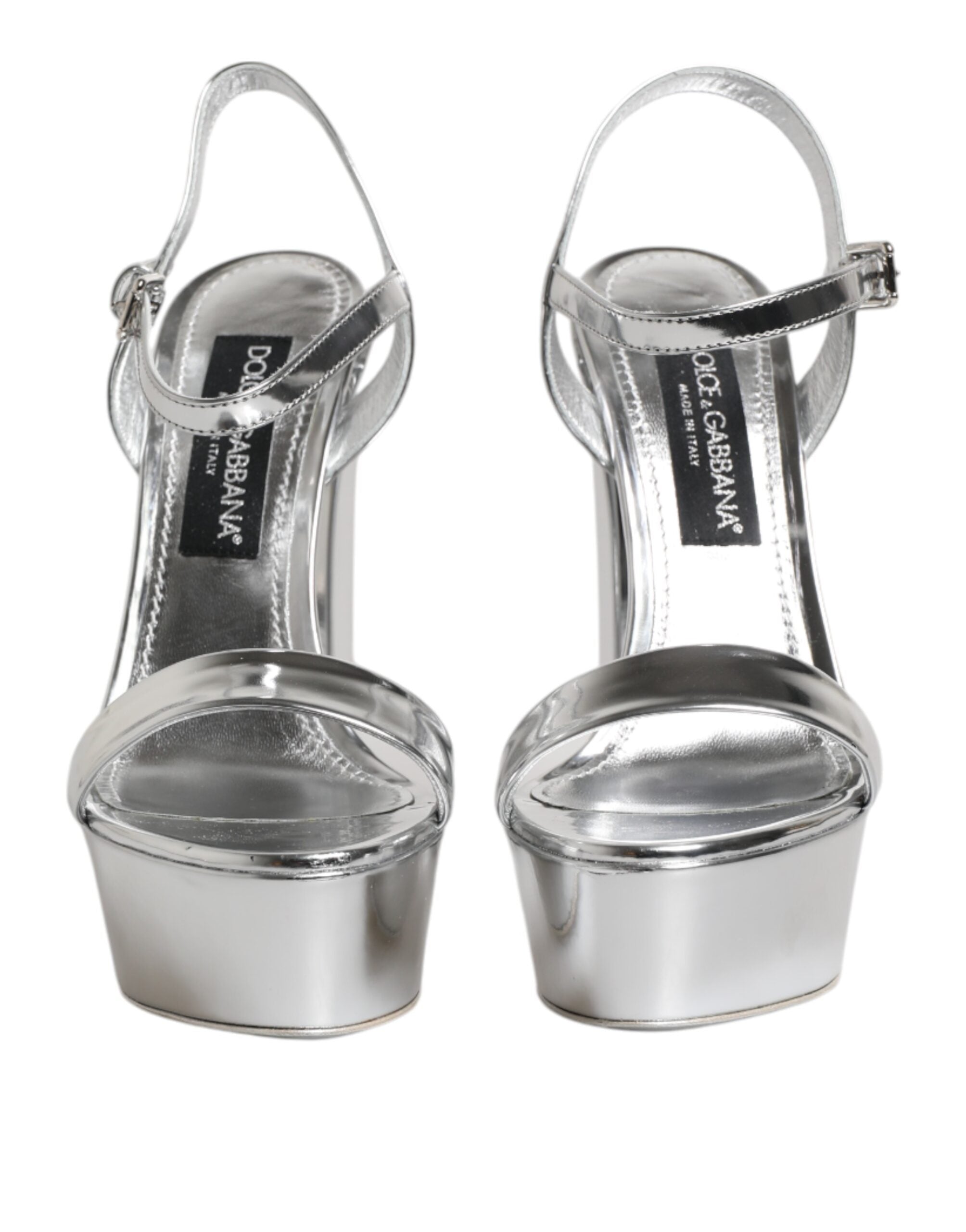 Dolce & Gabbana Silver Leather Platform Keira Sandals Shoes