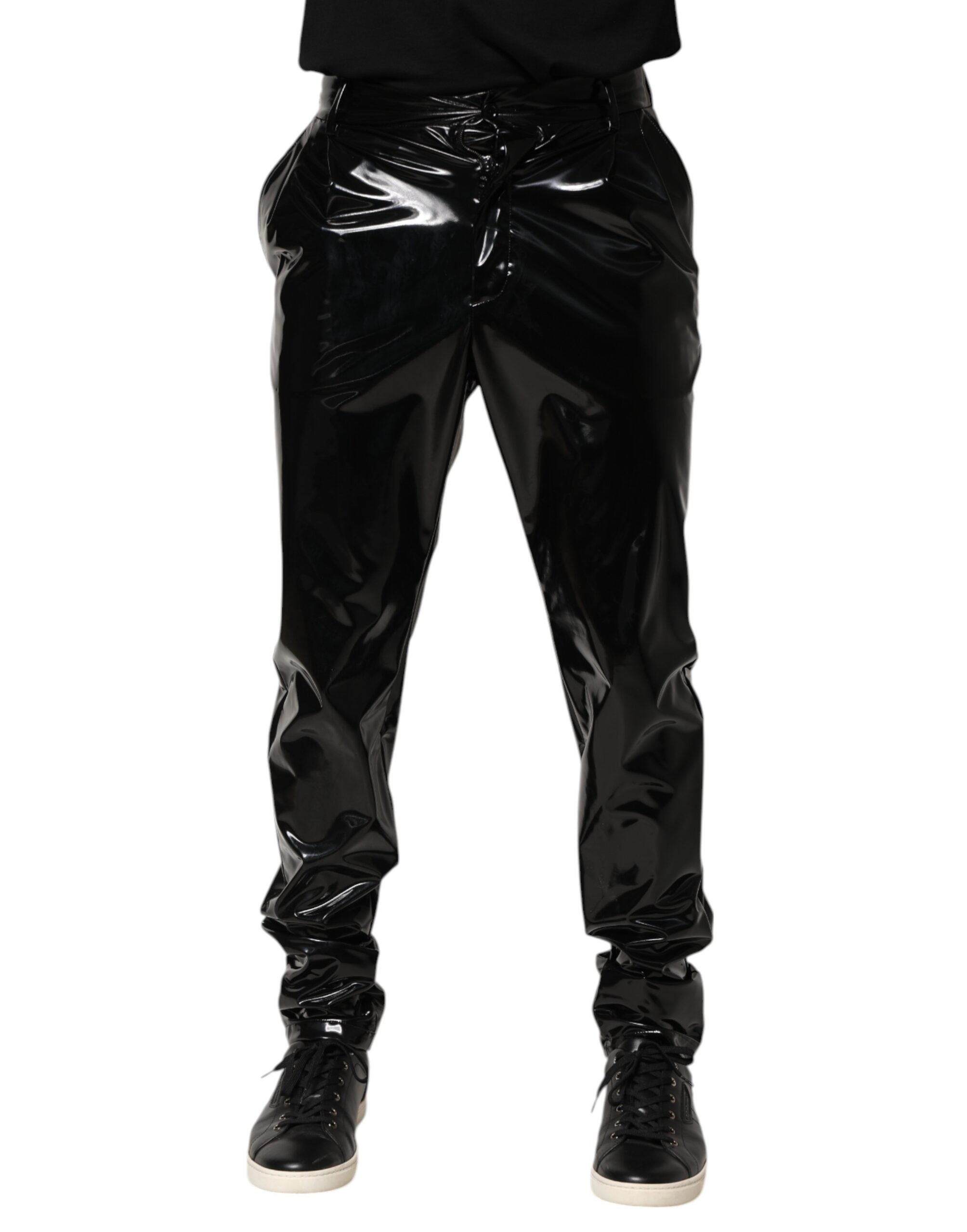 Dolce & Gabbana Black Polyester Mid Waist Men Trouser Pants