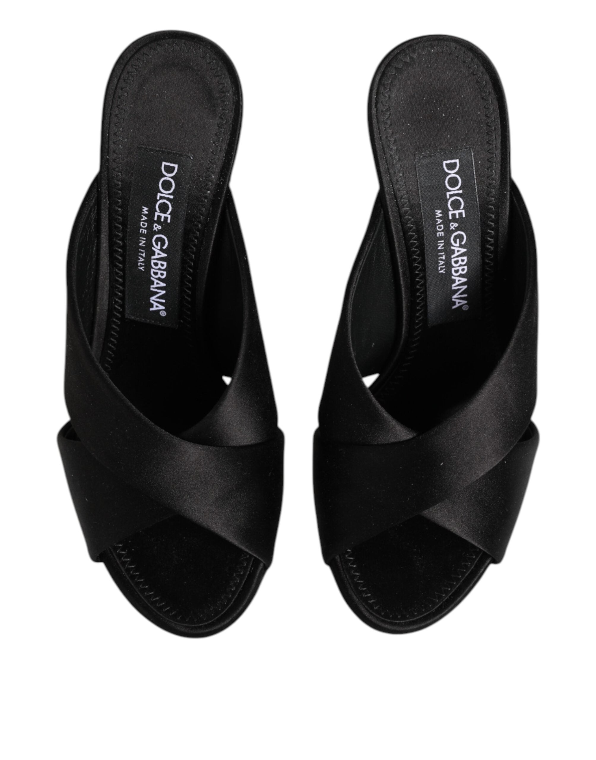 Dolce & Gabbana Black Logo KEIRA Satin Slides Sandals Shoes
