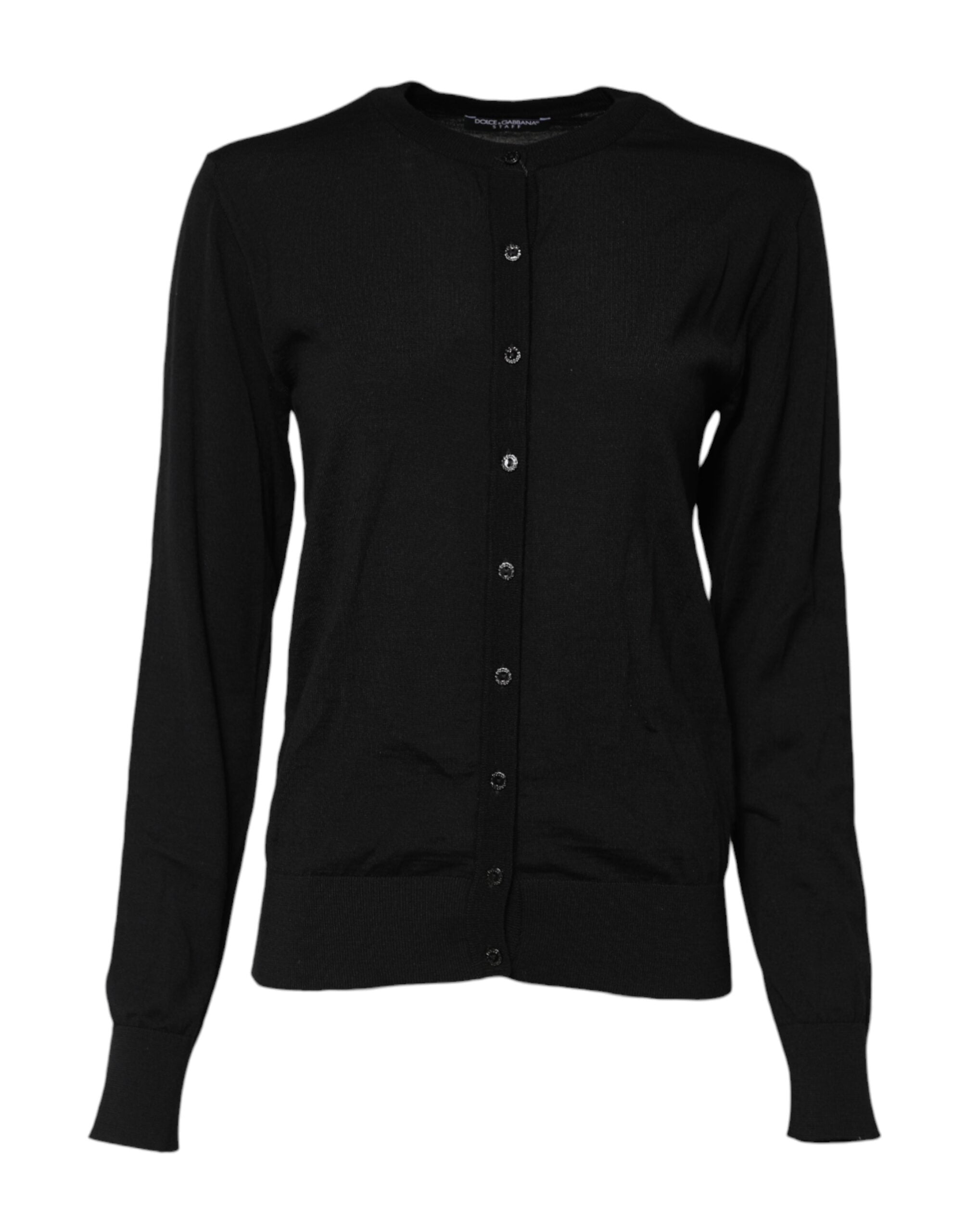 Dolce & Gabbana Black Wool Knit Round Neck Cardigan Sweater
