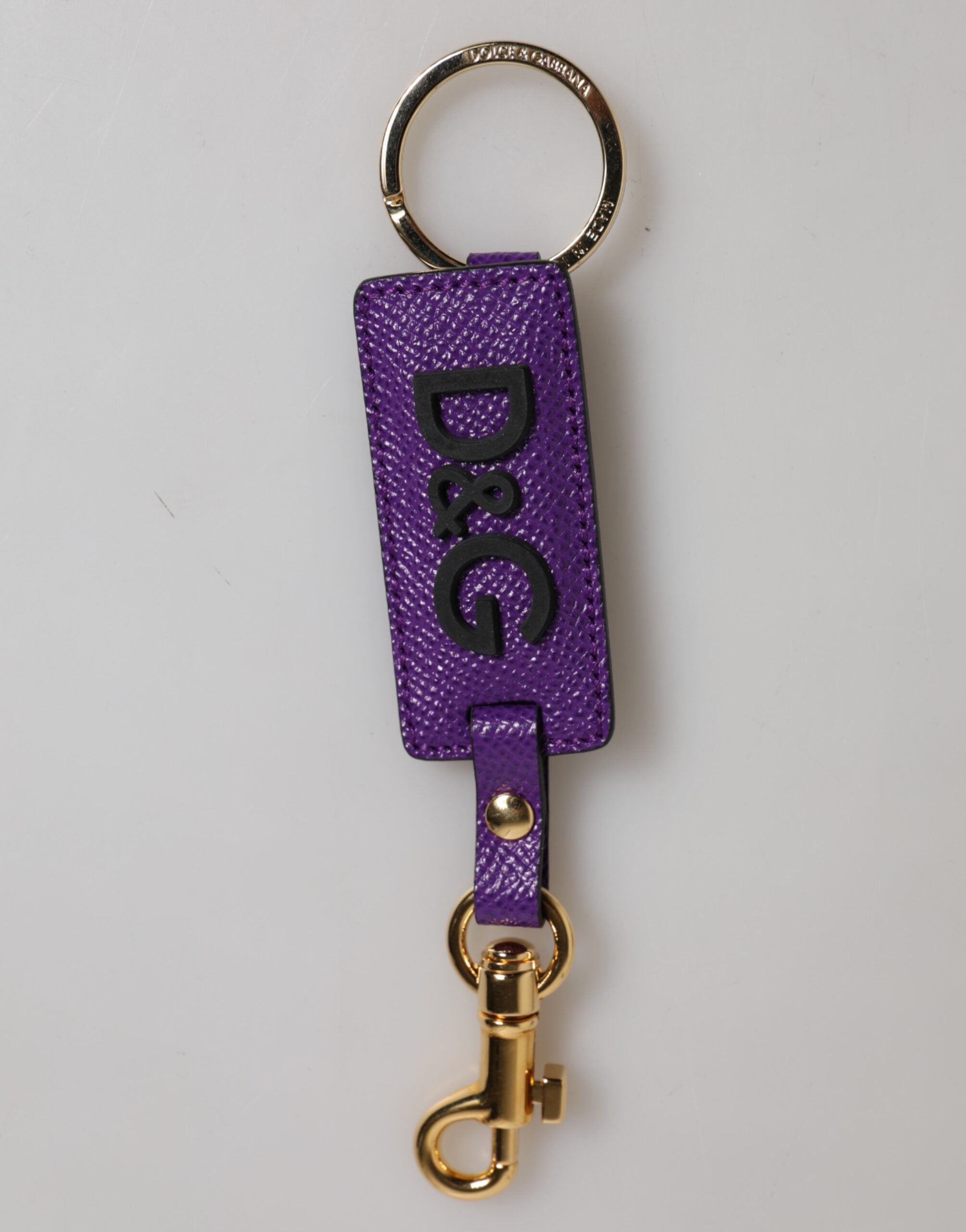 Dolce & Gabbana Purple DG Logo Leather Gold Tone Metal Keyring Keychain