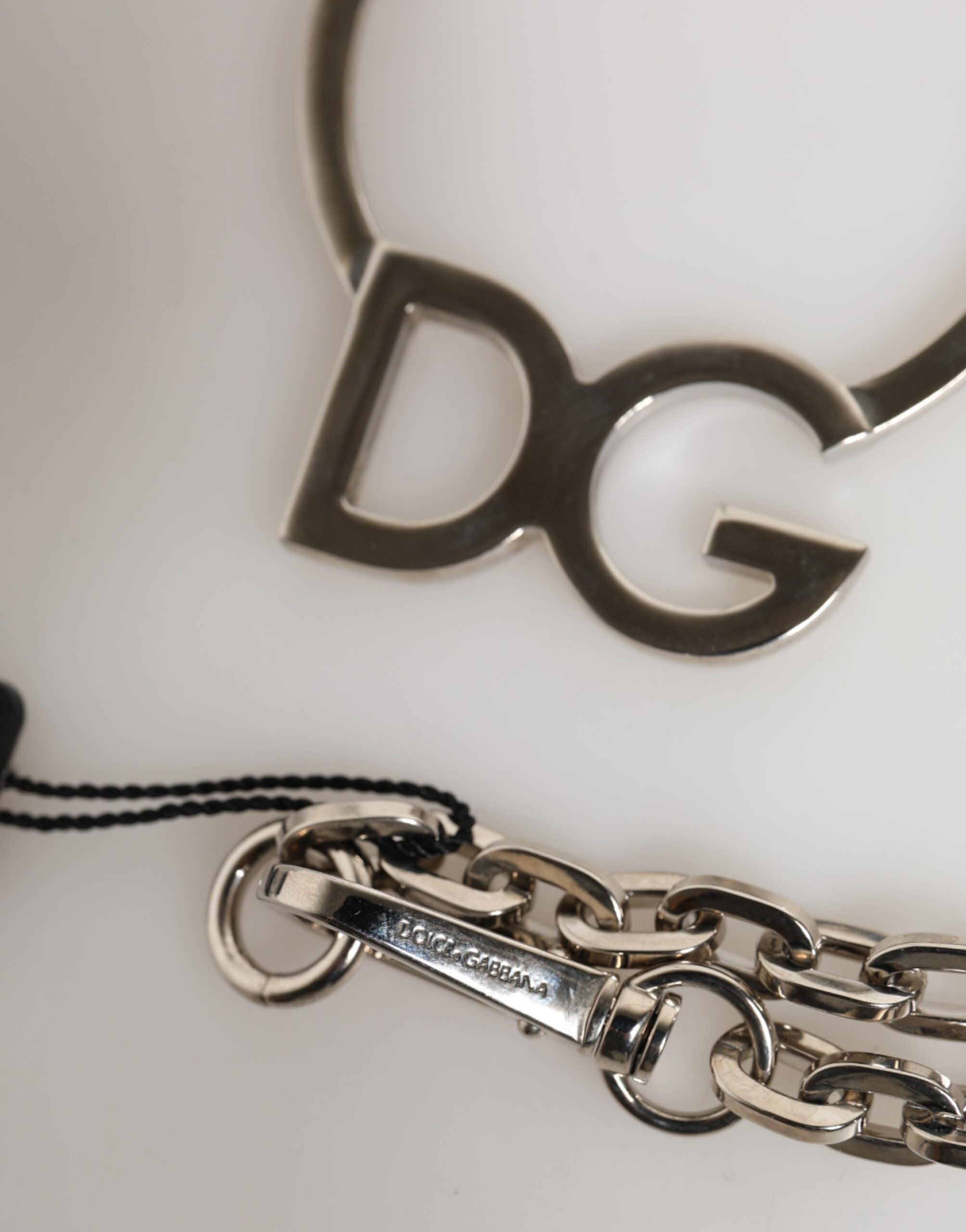 Dolce & Gabbana Silver Tone Brass Chain DG Logo Pendant Men Necklace