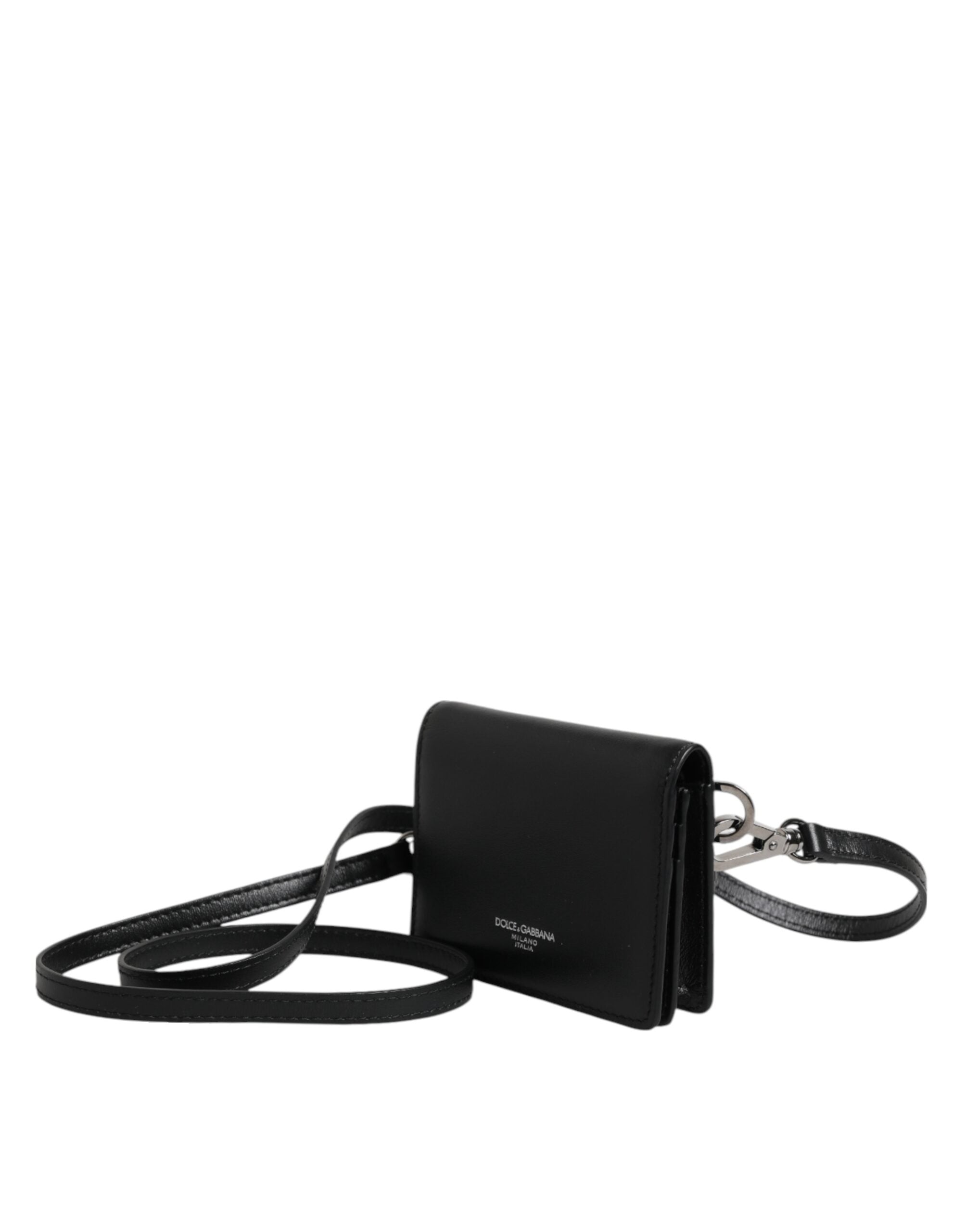 Dolce & Gabbana Black Leather Bifold Card Holder Crossbody Men Borse Bag