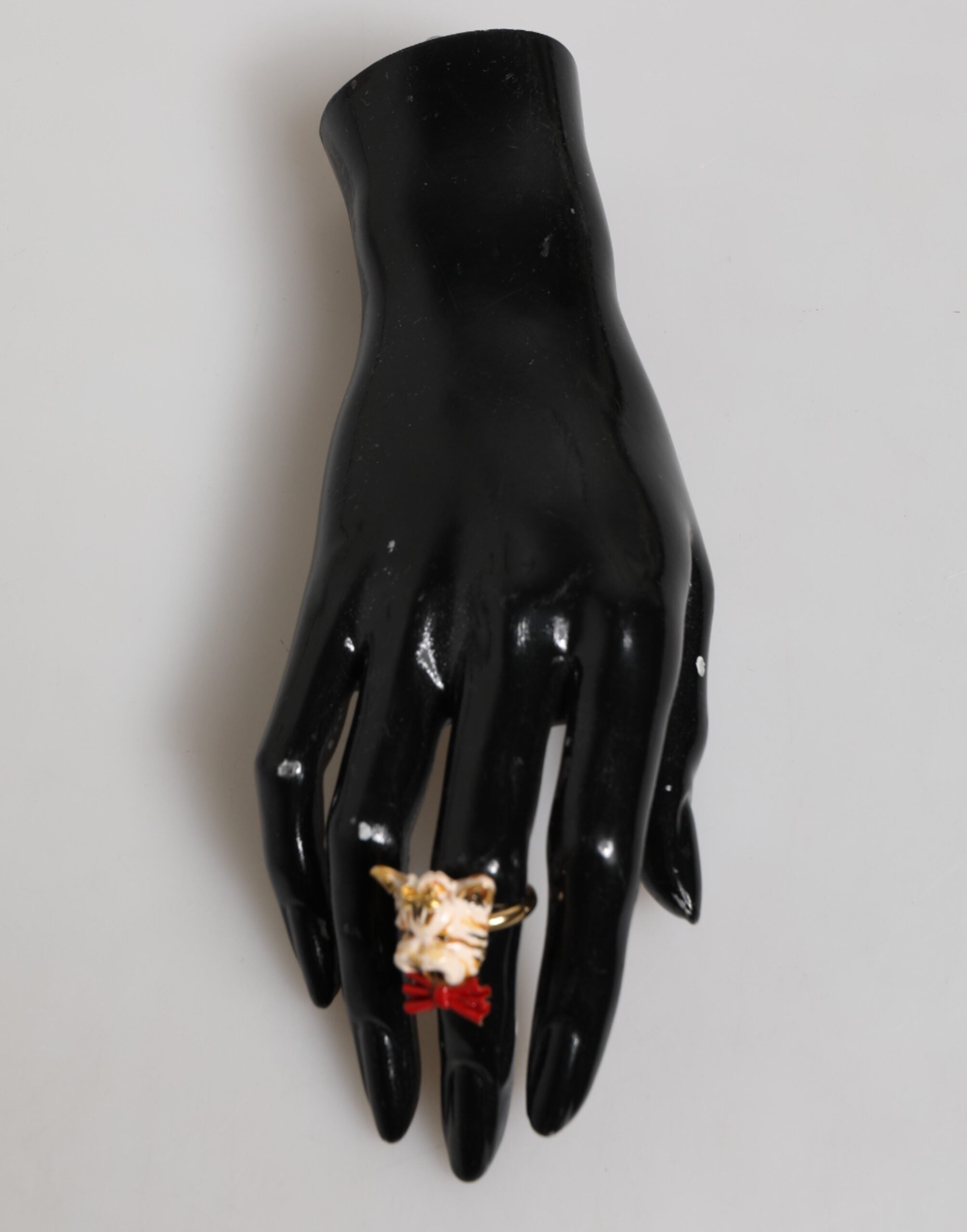 Dolce & Gabbana Gold Brass Resin Beige Dog Pet Accessory Ring