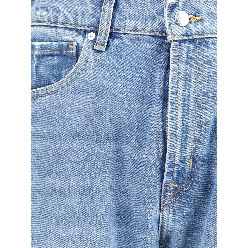 7FOR Light Blue Cotton Straight-Leg Jeans