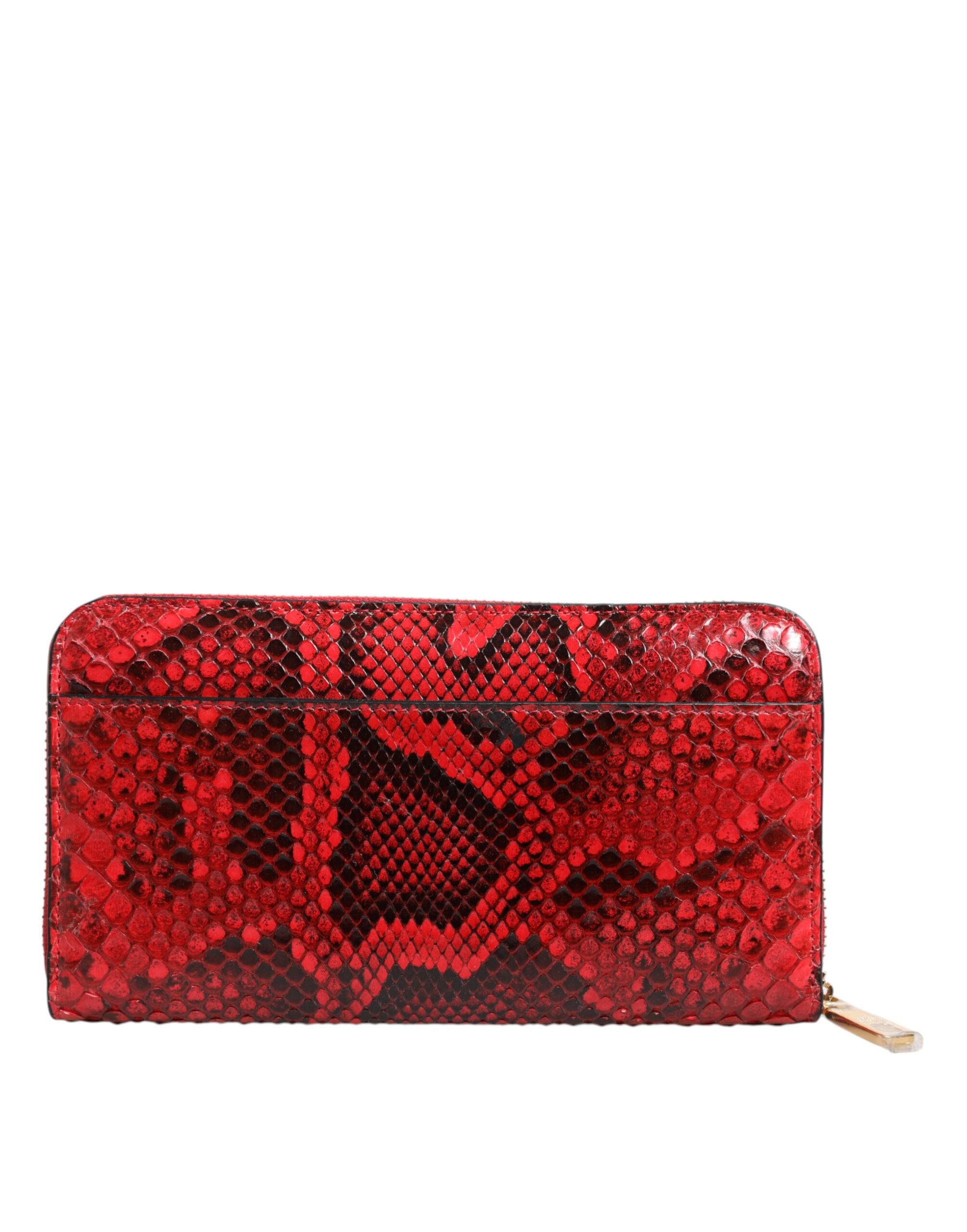Dolce & Gabbana Red Exotic Leather Zip Around Continental Clutch Wallet