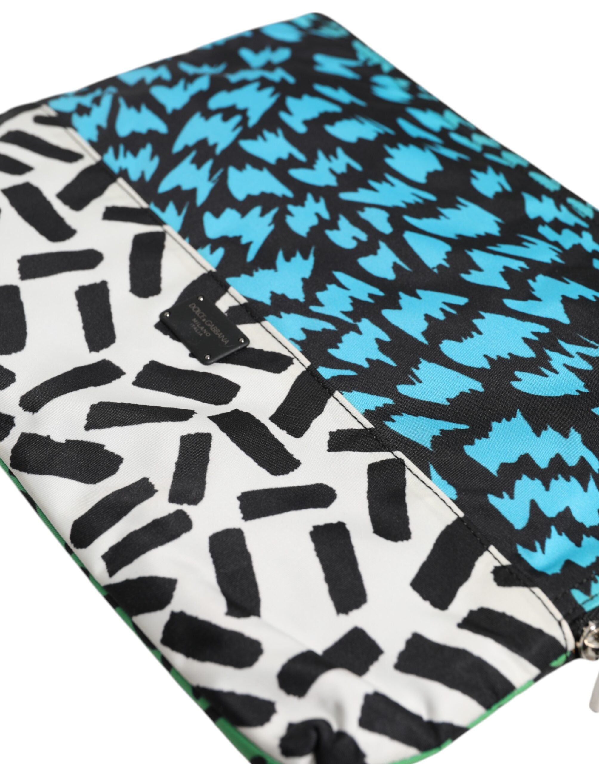 Dolce & Gabbana Multicolor Printed Nylon Logo Plaque Men Clutch Pouch Bag