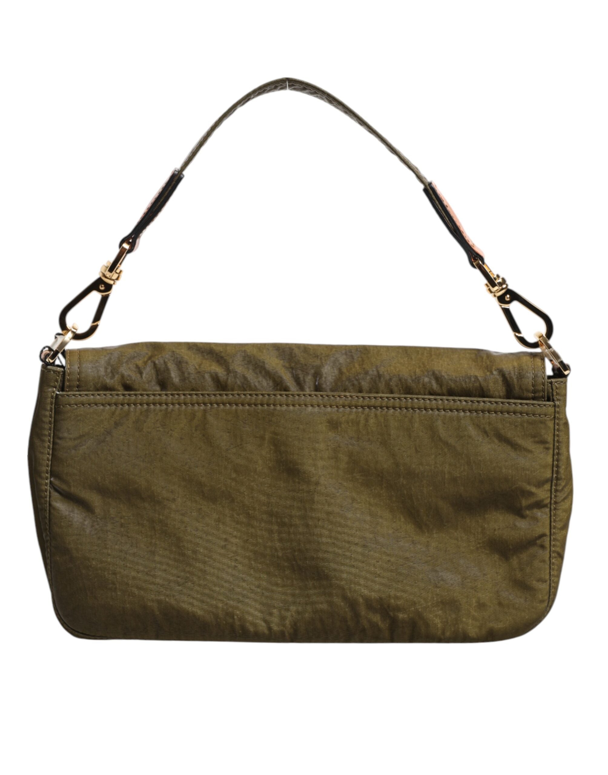 Dolce & Gabbana Dark Green Nylon Logo Plaque Shoulder Strap Borse Bag