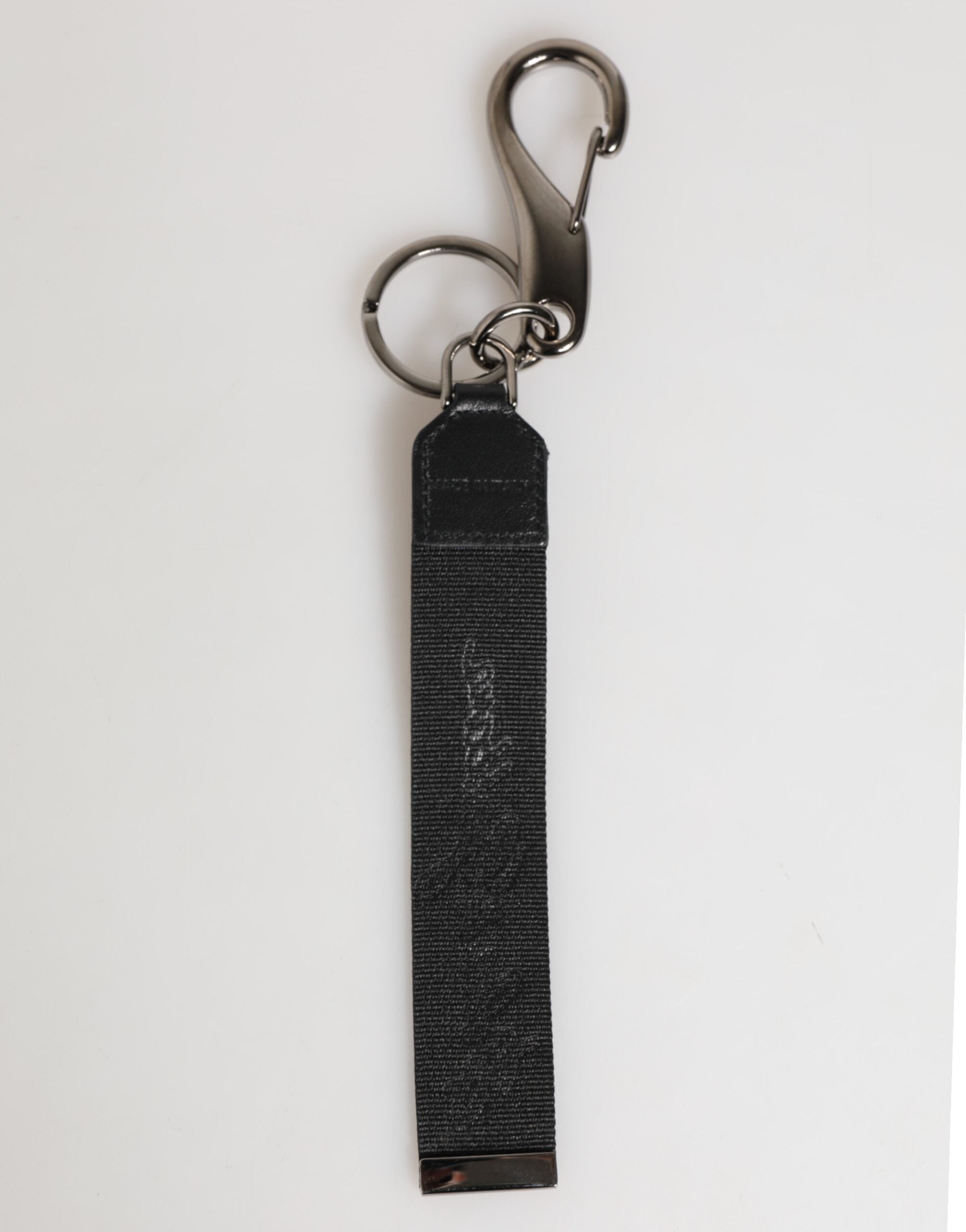 Dolce & Gabbana Black White Polyester DG Logo Silver Men Keychain Keyring