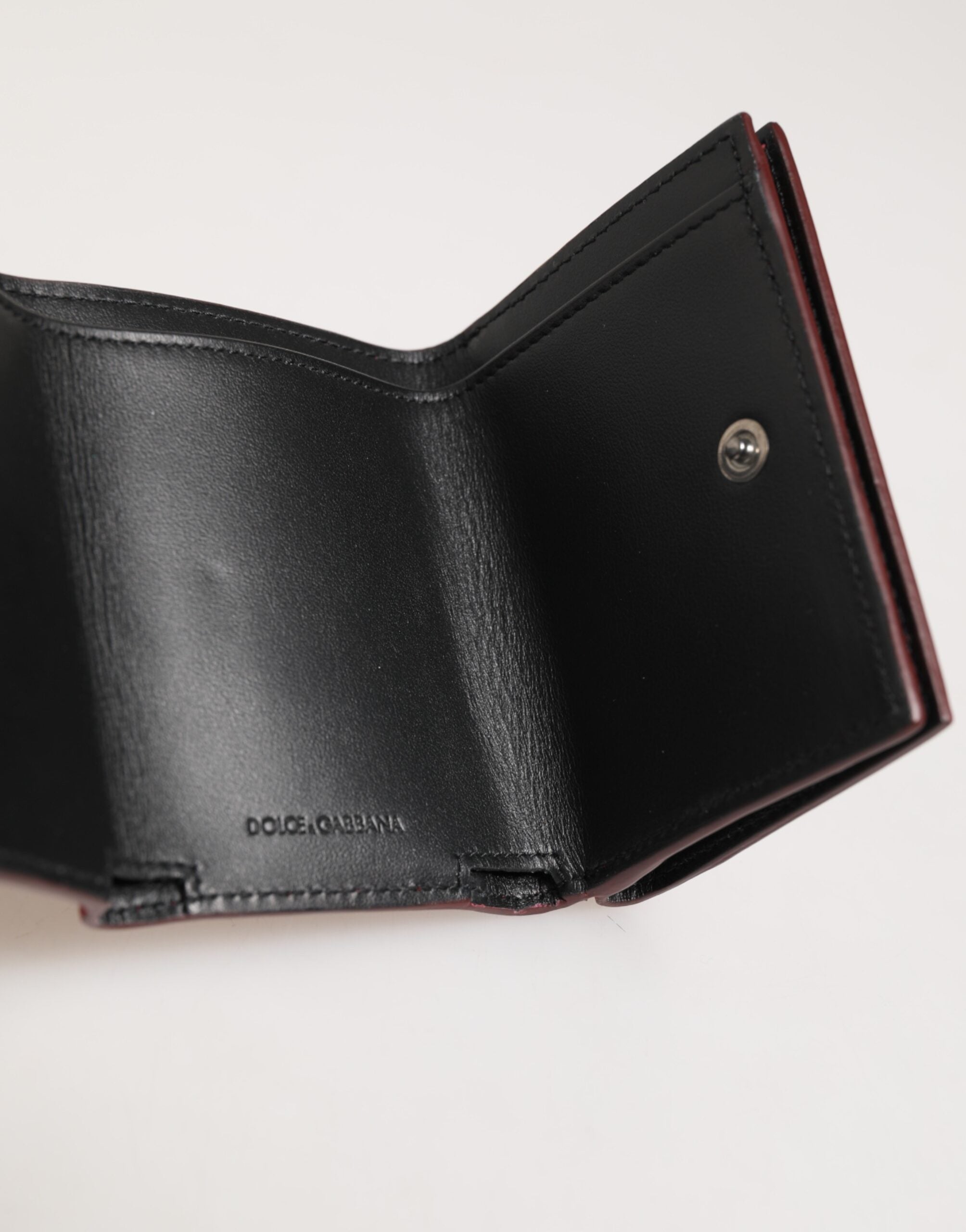 Dolce & Gabbana Red Leather Bold Logo Print Trifold Card Holder Wallet