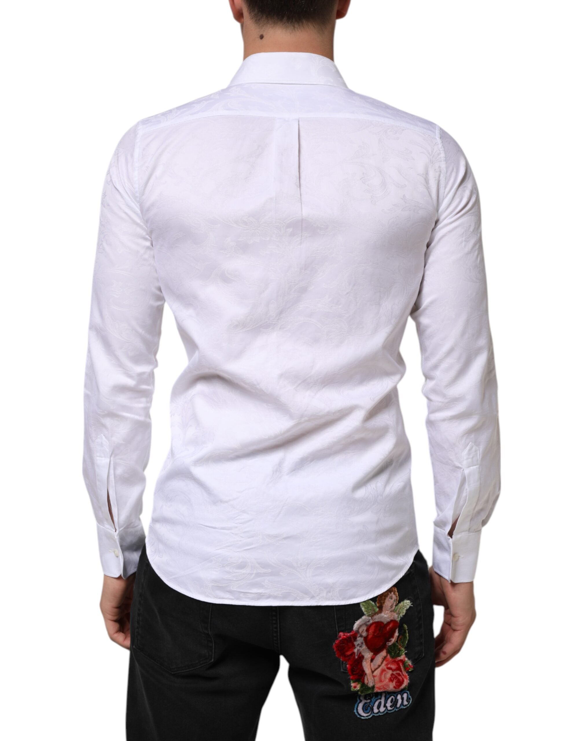 Dolce & Gabbana White Cotton MARTINI Paisley Jacquard Shirt