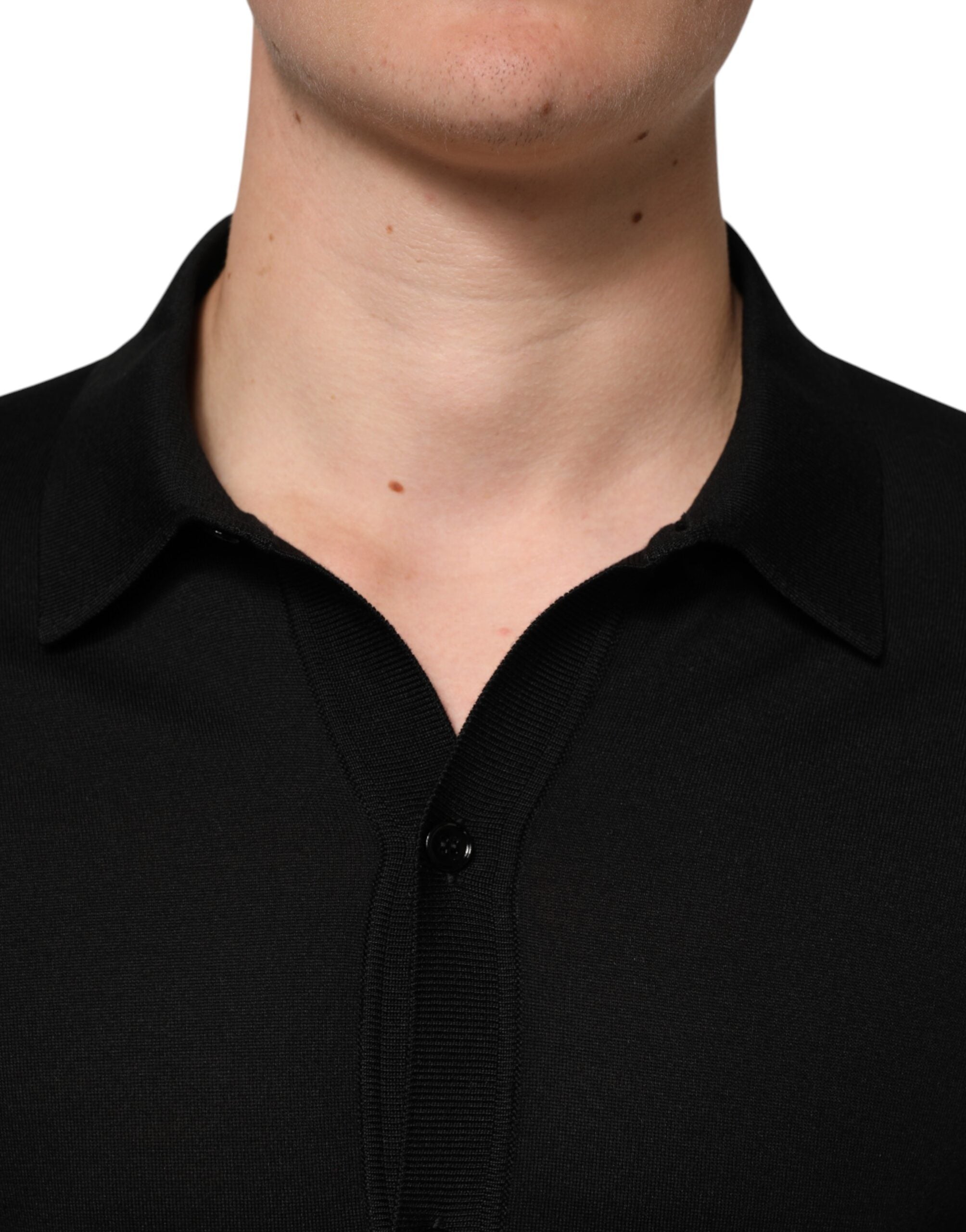 Dolce & Gabbana Black Silk Button Up Lightweight Sweater