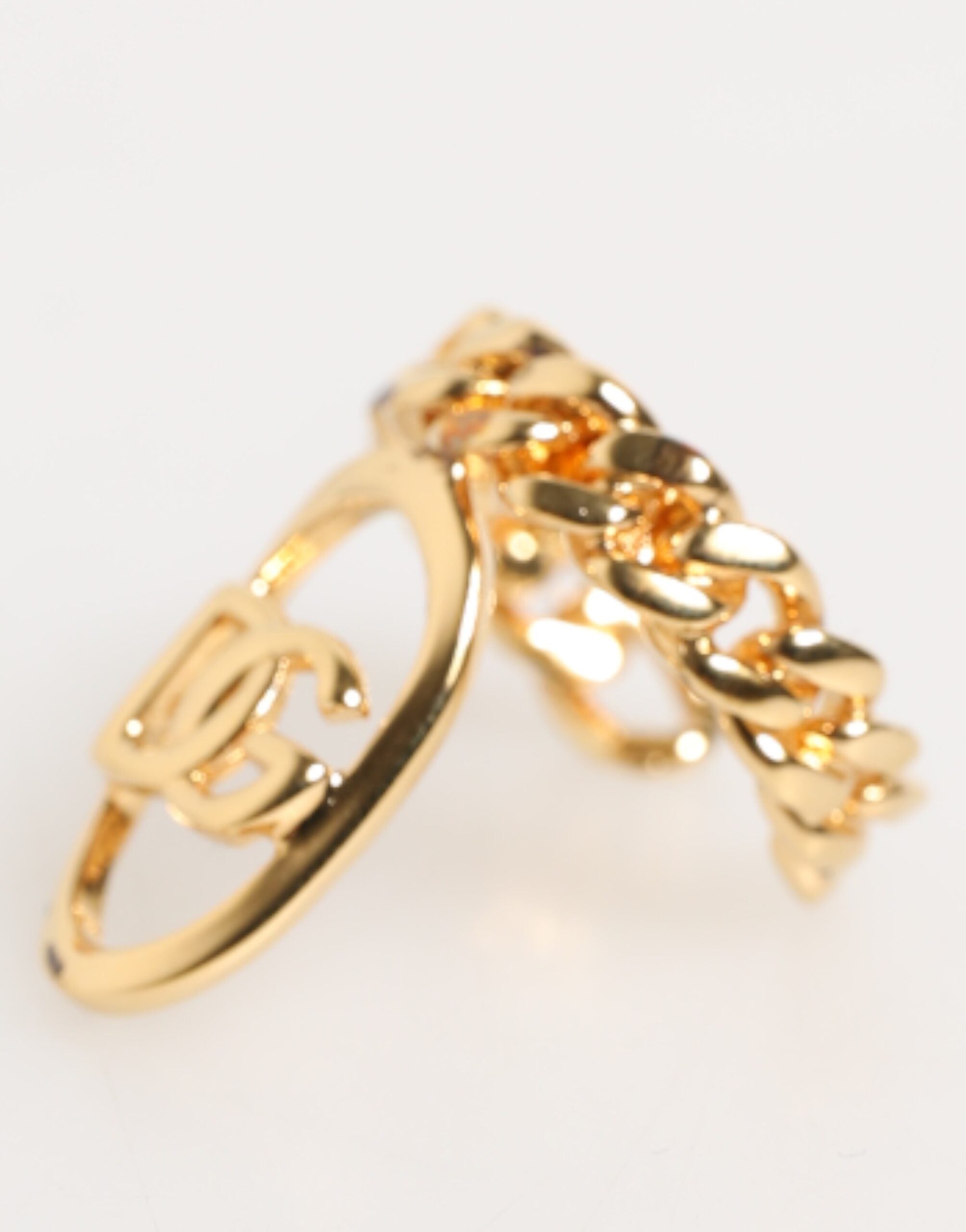 Dolce & Gabbana Gold Tone Brass Oval DG Logo Chain Adjustable Ring