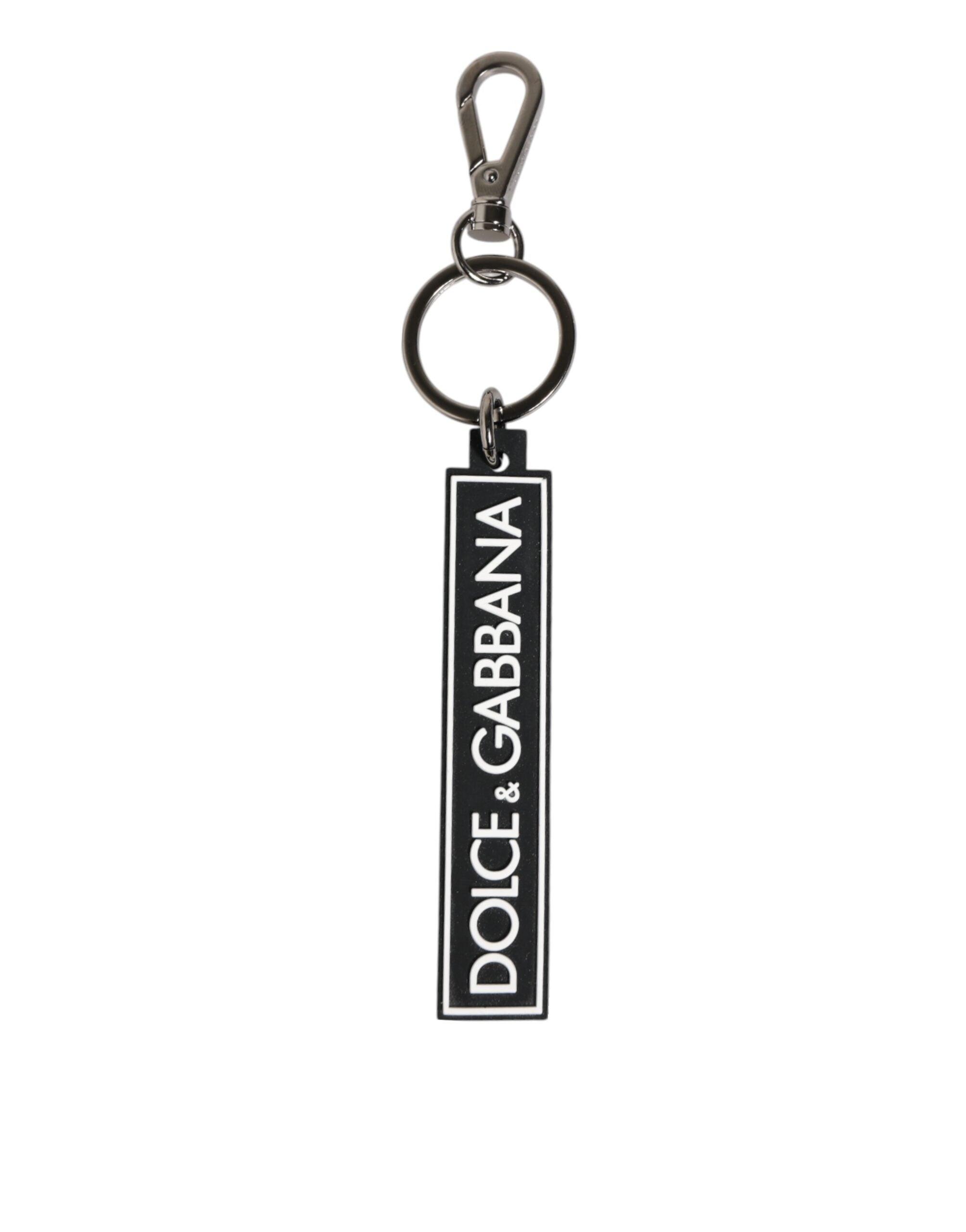 Dolce & Gabbana Black White DG Rubber Logo Silver Men's Holder Keyring