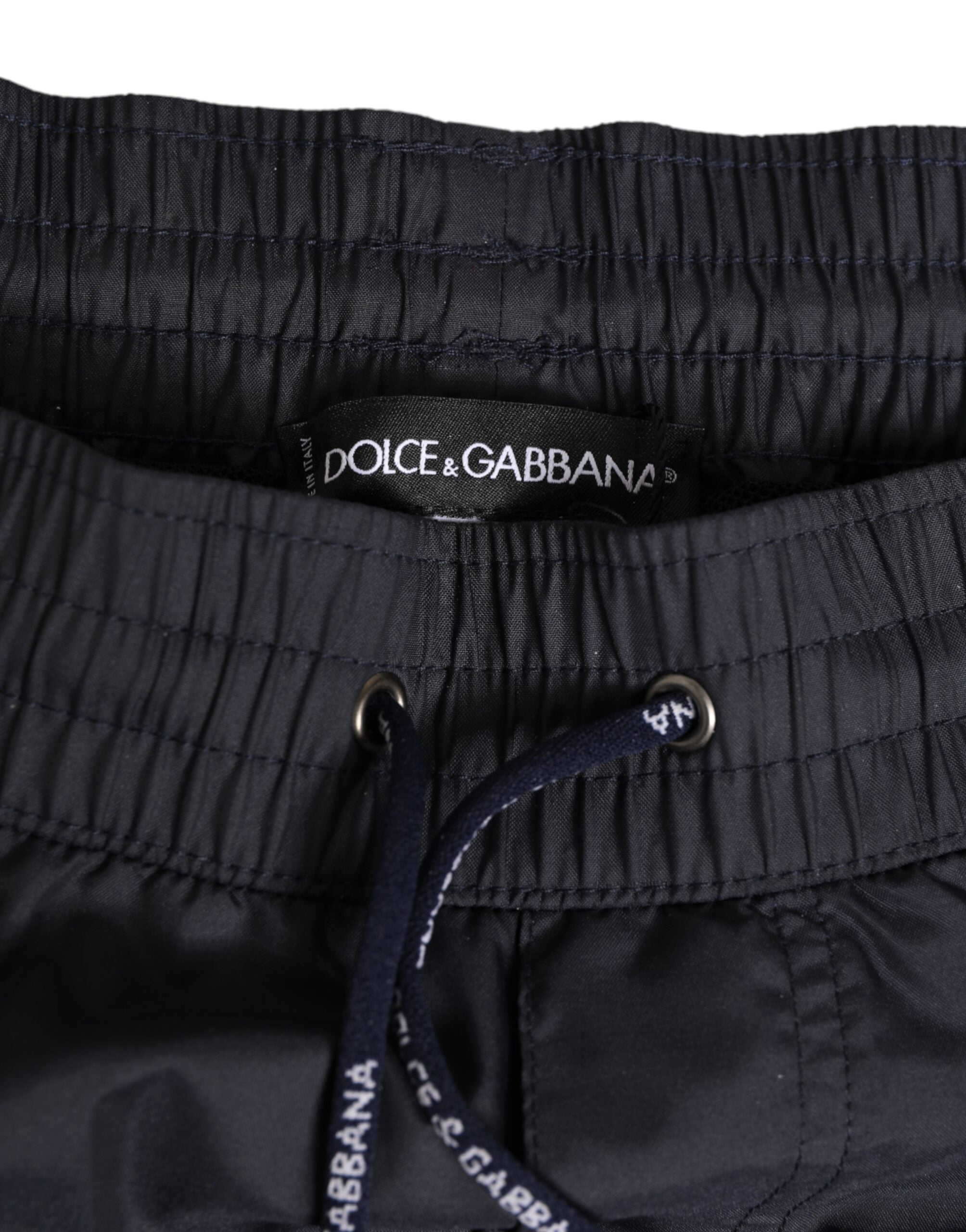 Dolce & Gabbana Black White Polyester Logo Elastic Waistband Swimwear