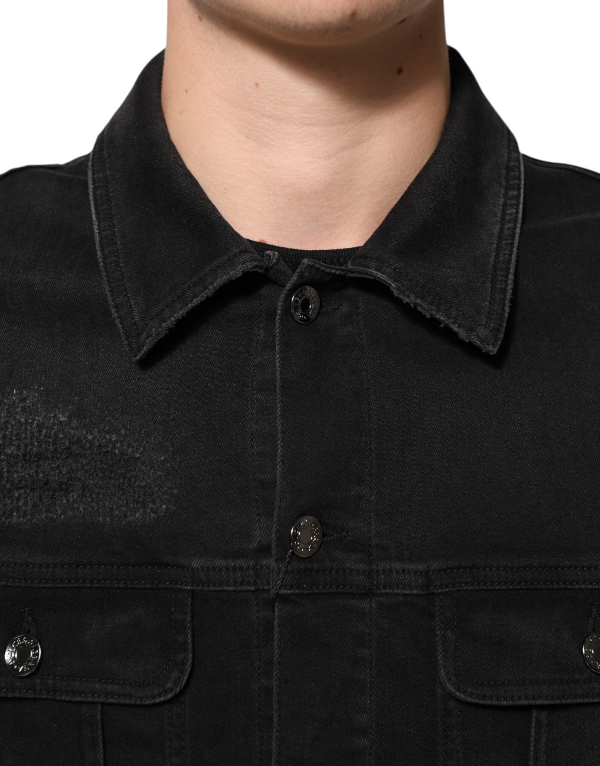 Dolce & Gabbana Black Cotton Denim Stretch Button Up Jacket