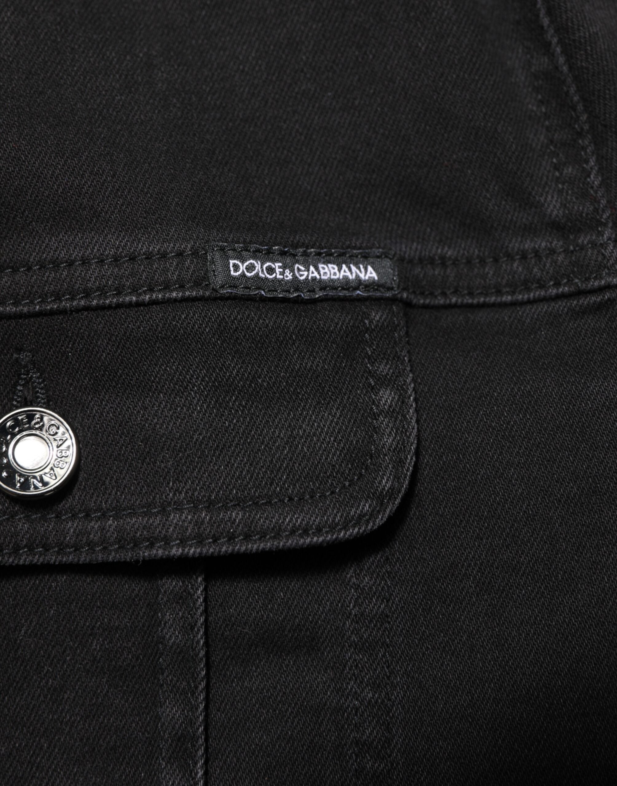 Dolce & Gabbana Black Cotton Denim Stretch Button Up Jacket